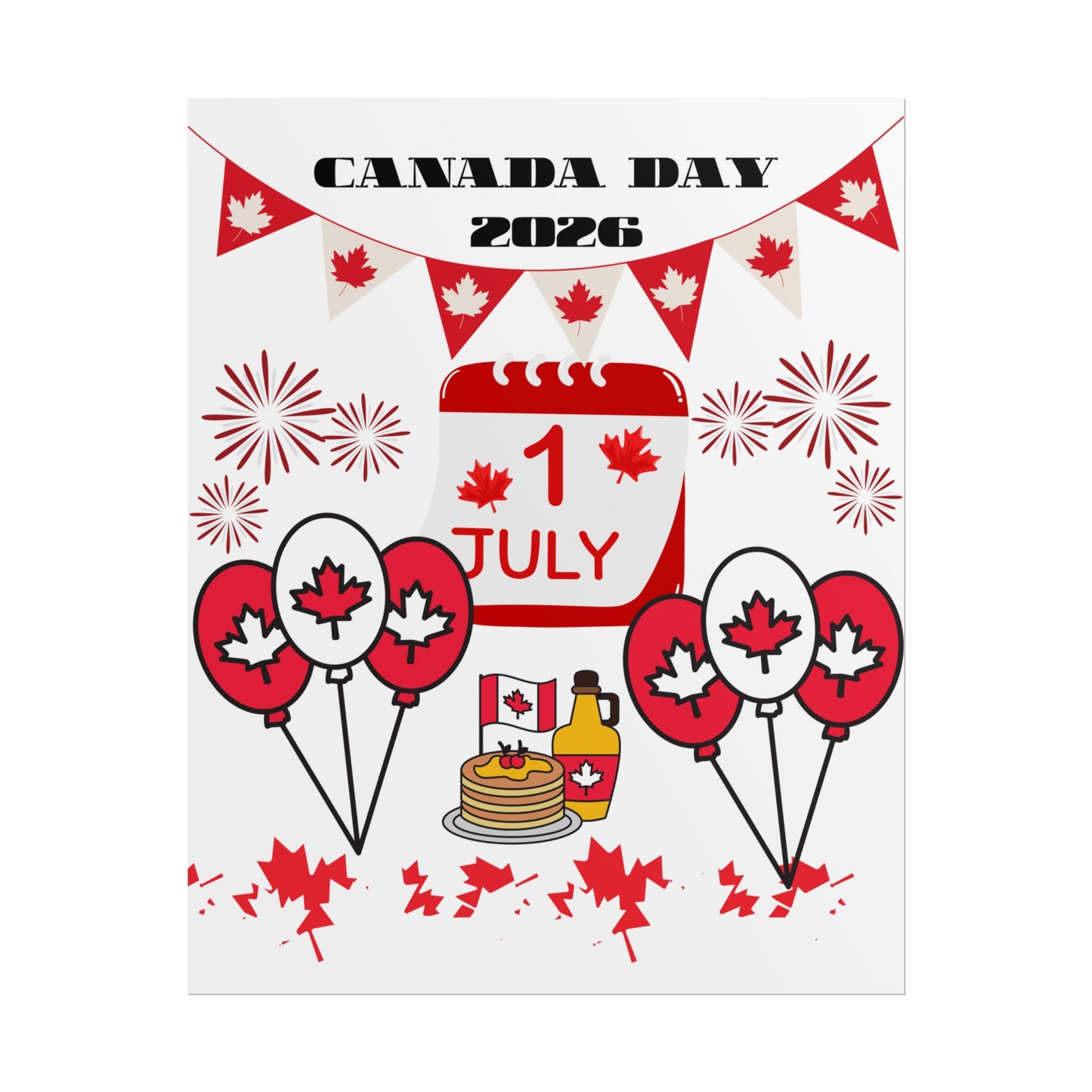 Canada Day 1 July Poster – Red Maple Leaf Celebration Print