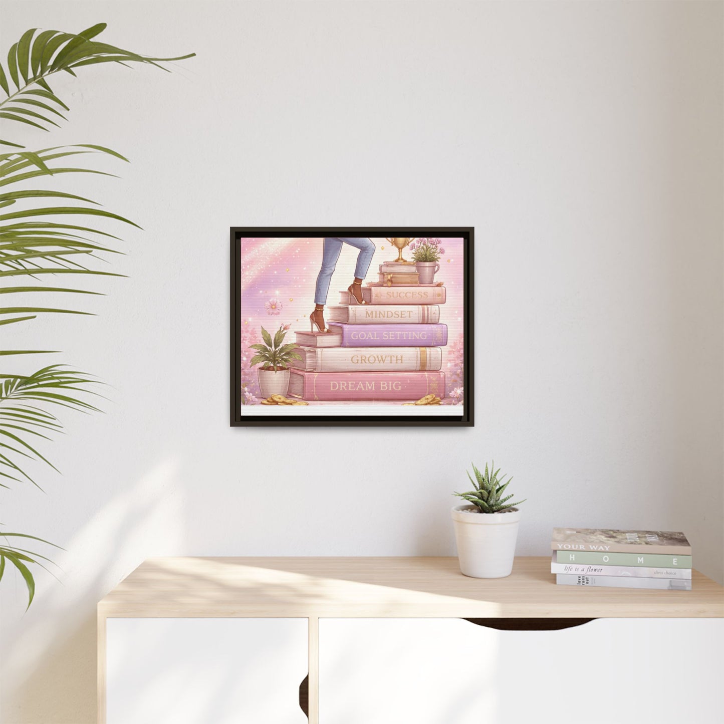 Dream Big Wall Art — Motivational Stacked Books Framed Canvas