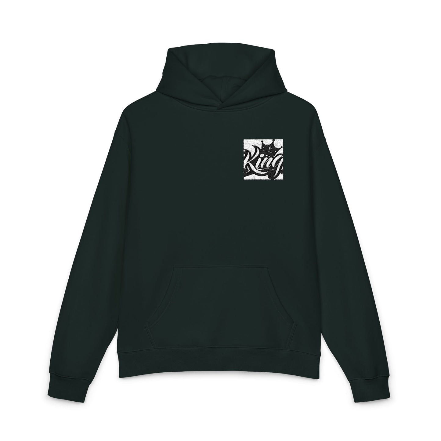 Relaxed Hoodie — Minimal Black Crown Chest Logo Hooded Sweatshirt