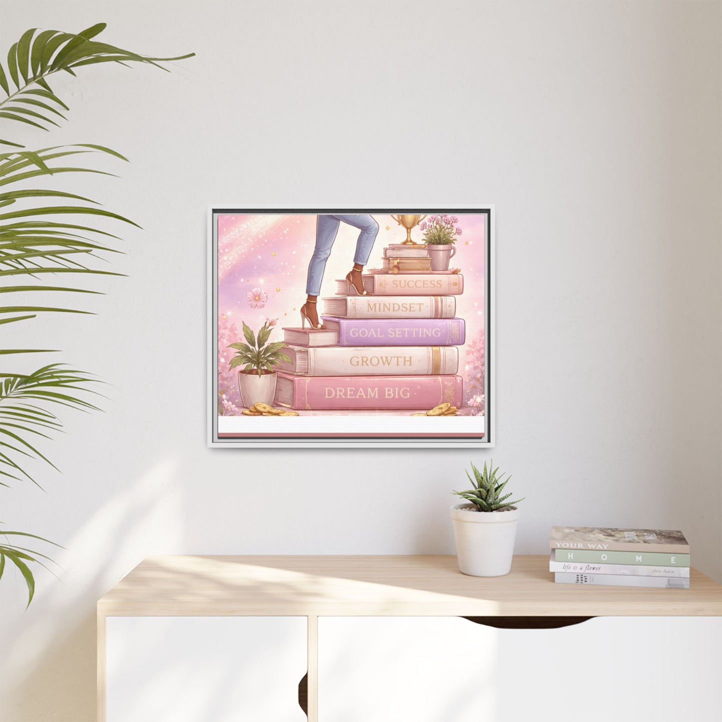 Dream Big Wall Art — Motivational Stacked Books Framed Canvas