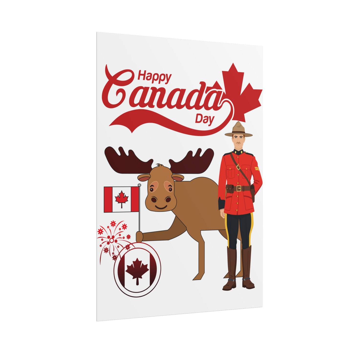 Canada Day Poster - Happy Canada Day Moose & Mountie Rolled Poster