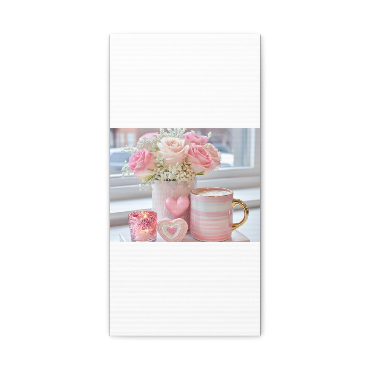 Pink Rose Bouquet with Mug Canvas