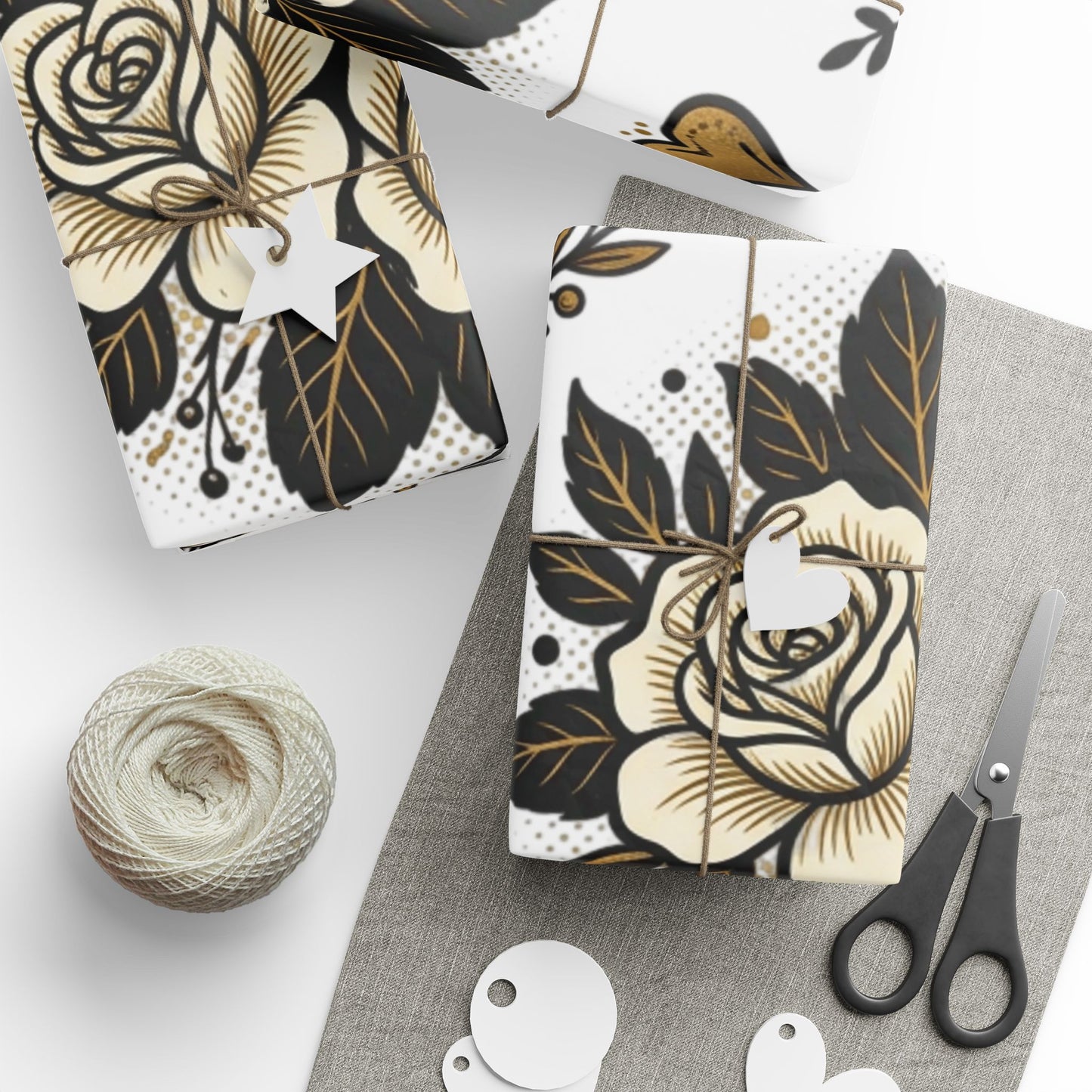 Mom & Love Floral Wrapping Paper – Gold Heart Gift Wrap for Mother's Day