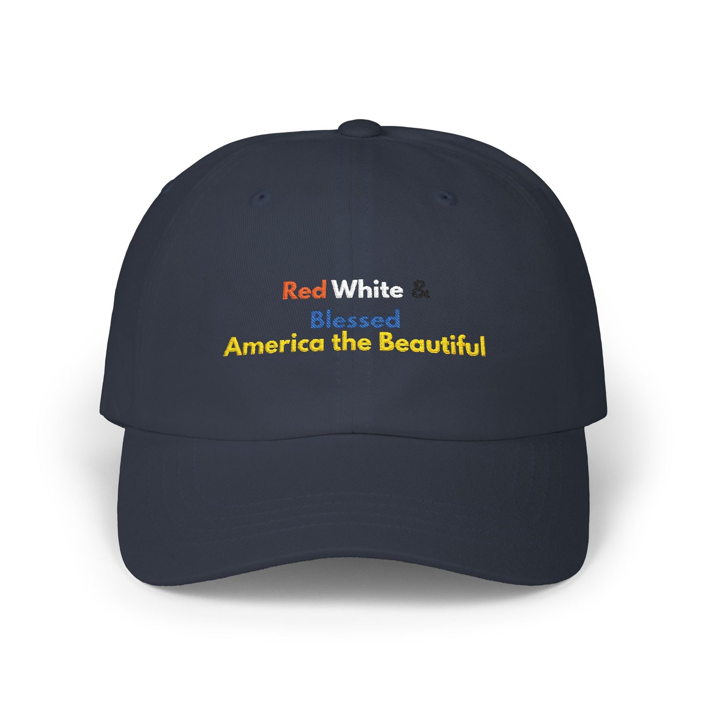 Red & Blessed America the Beautiful Dad Cap | Patriotic Embroidered Hat