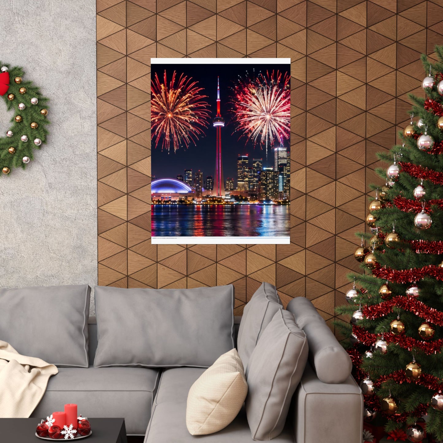 CN Tower Fireworks Matte Vertical Poster — Toronto Skyline Night Celebration Wall Art