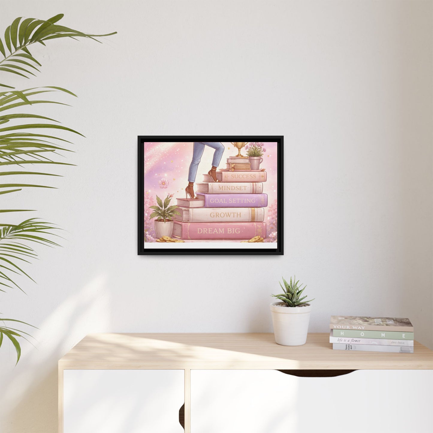 Dream Big Wall Art — Motivational Stacked Books Framed Canvas