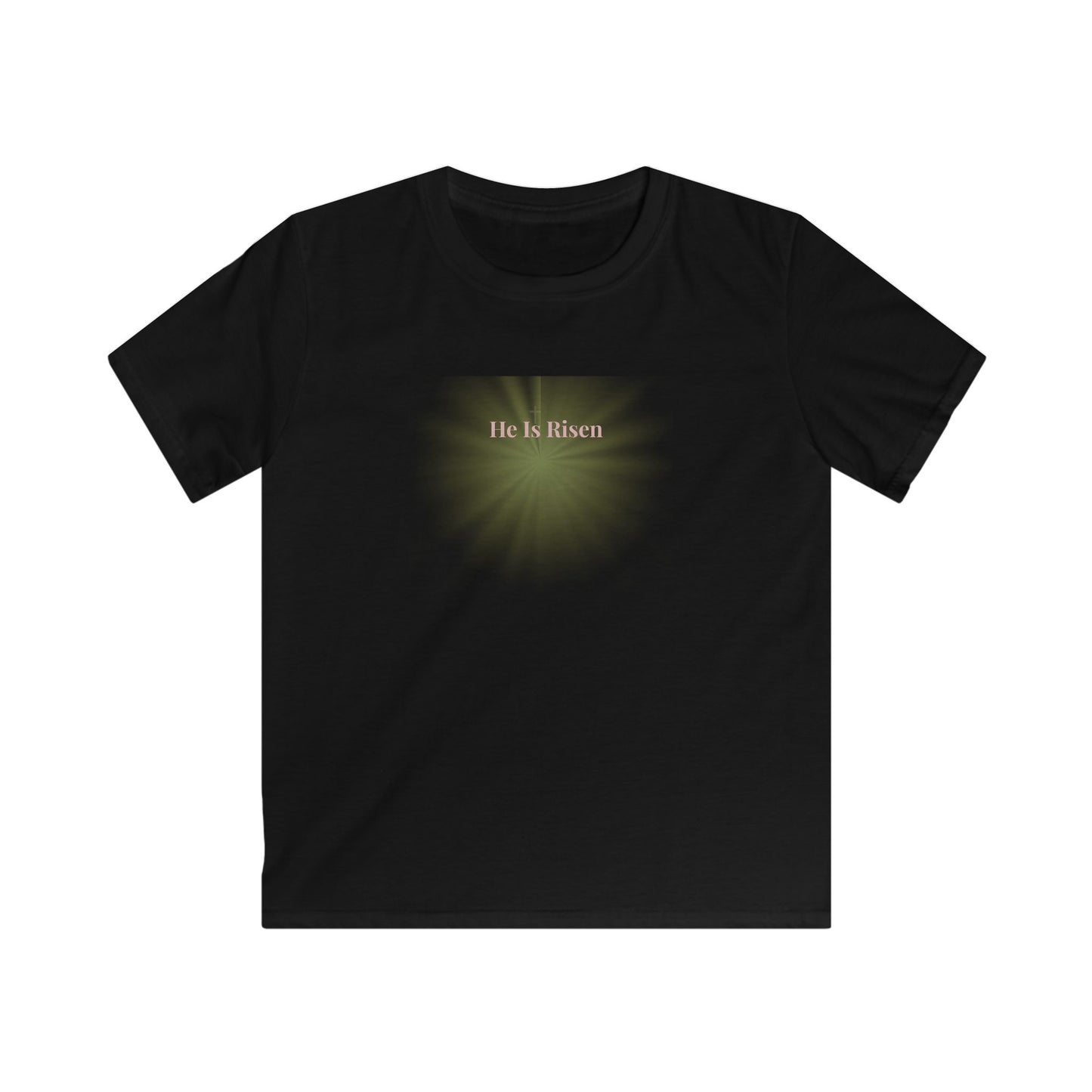 Kids Tee — 'He is Risen' Easter Christian Shirt with Subtle Cross