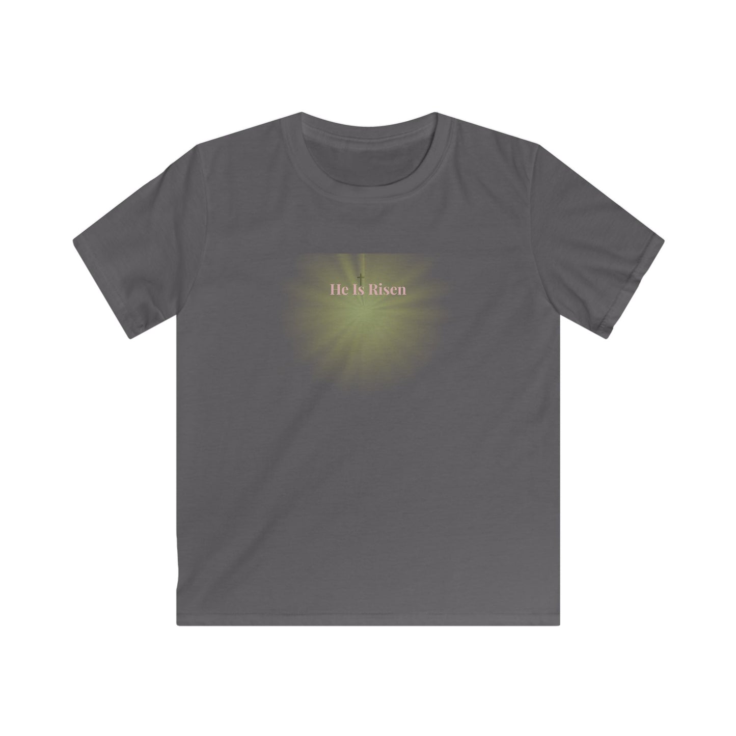 Kids Tee — 'He is Risen' Easter Christian Shirt with Subtle Cross
