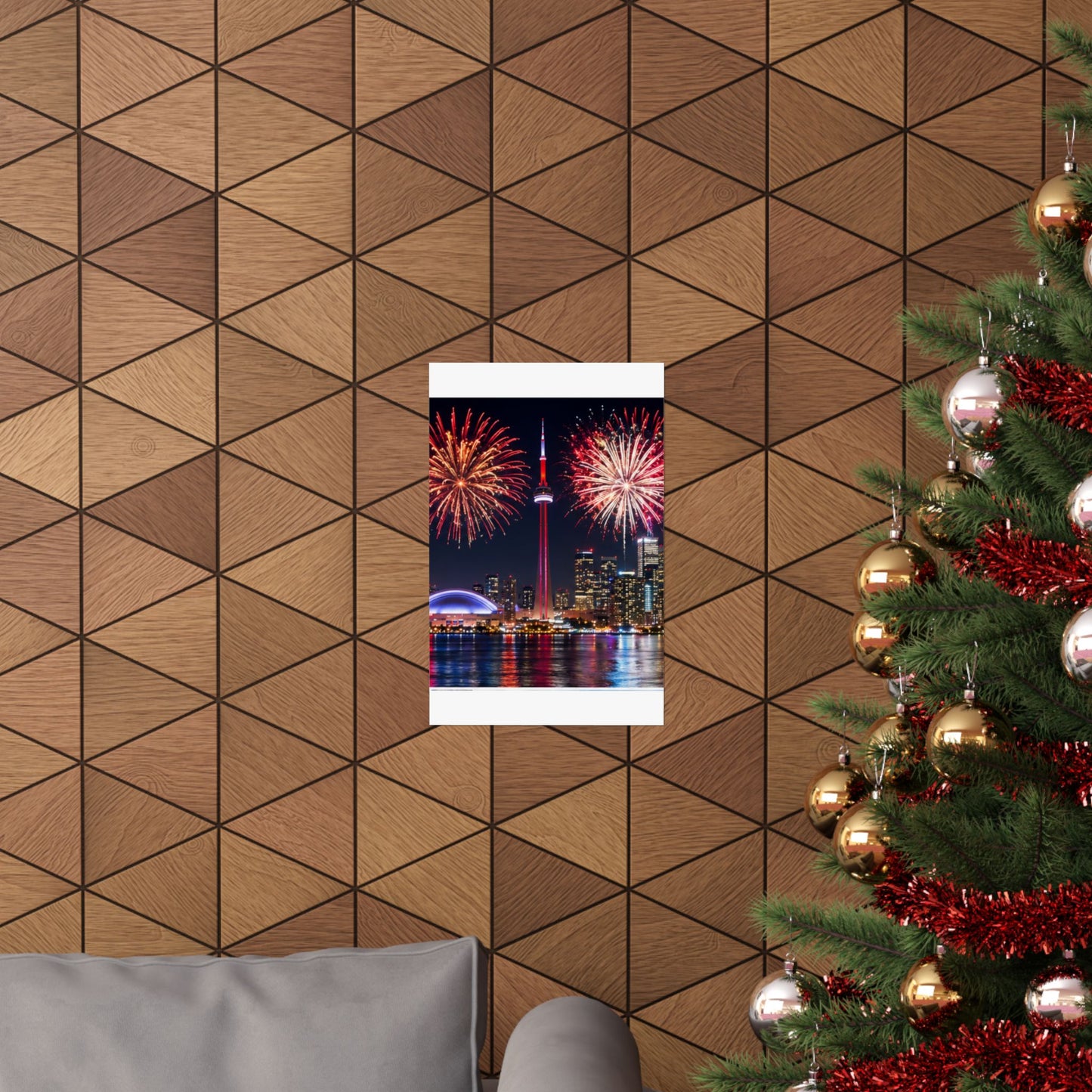 CN Tower Fireworks Matte Vertical Poster — Toronto Skyline Night Celebration Wall Art