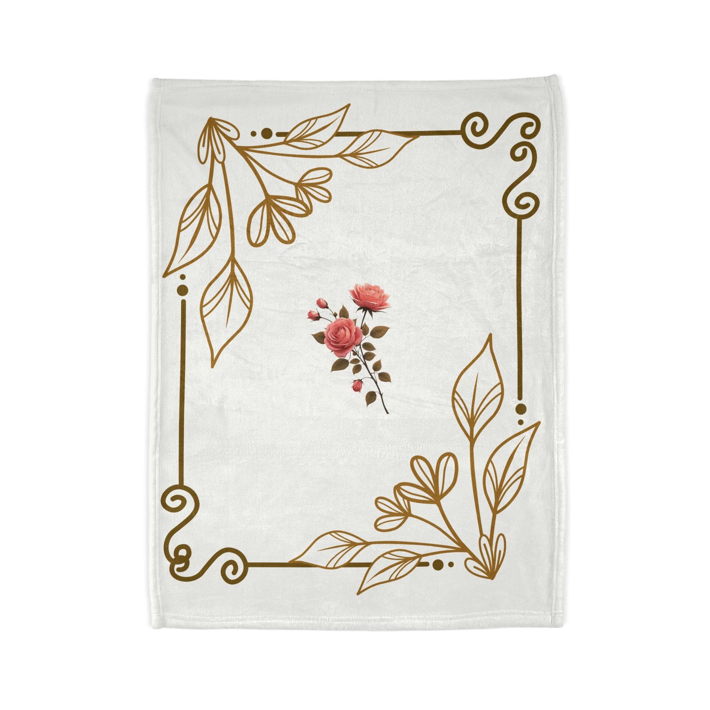 Gold Border Soft Polyester Blanket Rose Bouquet Throw