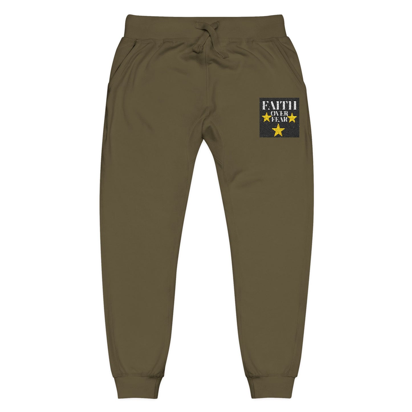 Embroidered Star Patch Sweatpants — White Fleece Joggers
