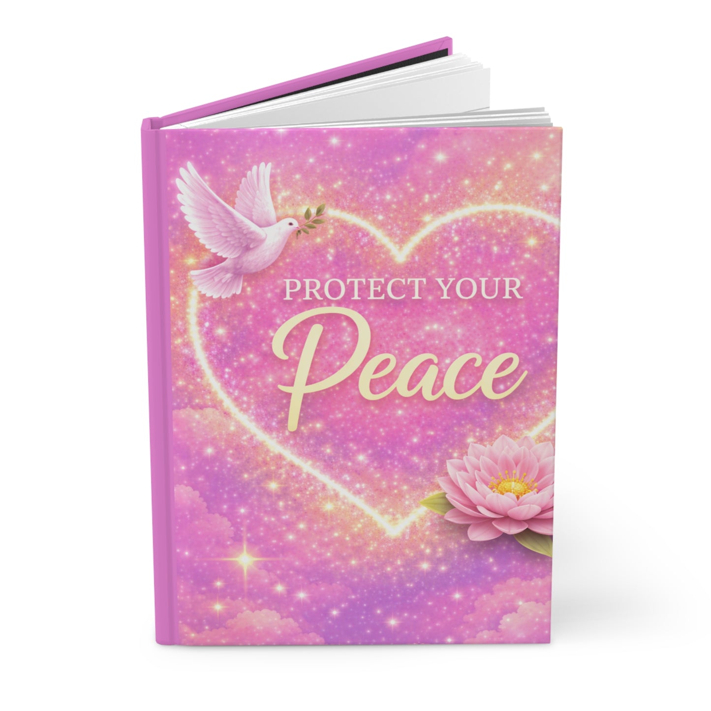 Protect Your Peace Hardcover Journal — Pink Dove & Lotus Gratitude Diary