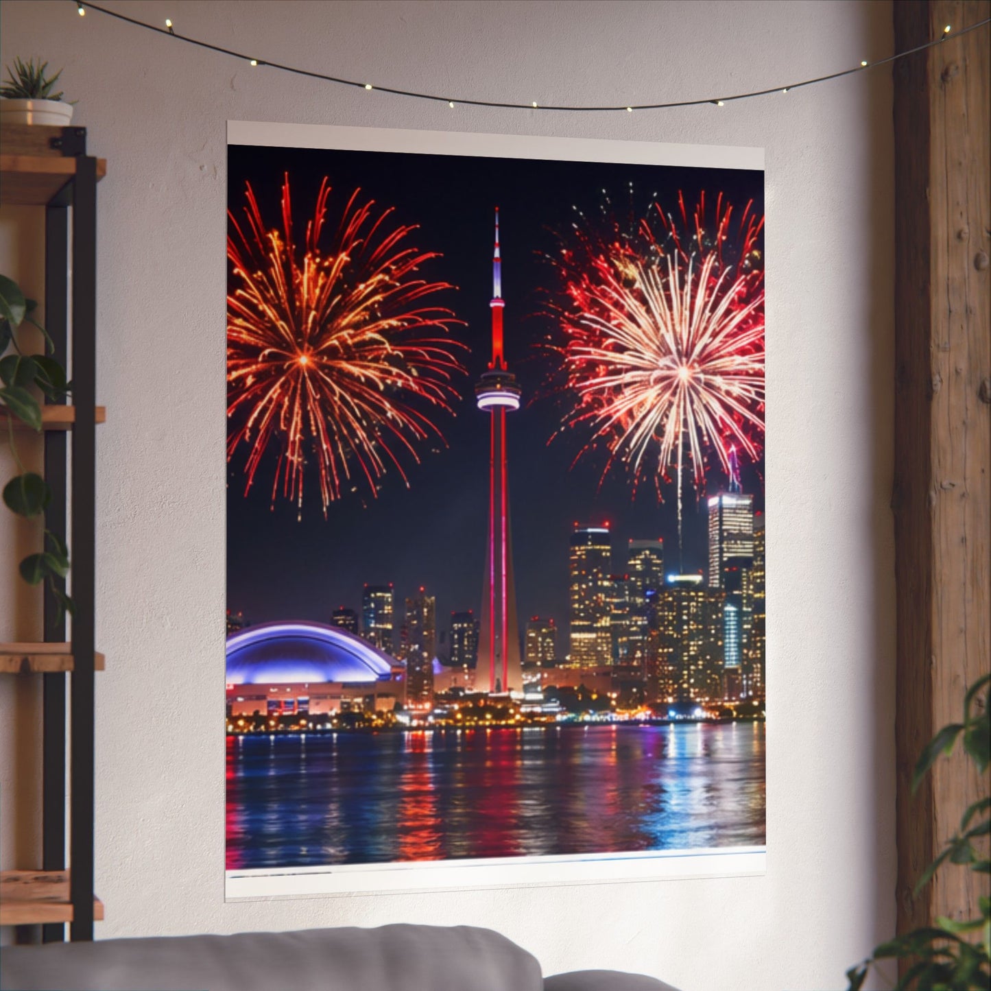 CN Tower Fireworks Matte Vertical Poster — Toronto Skyline Night Celebration Wall Art