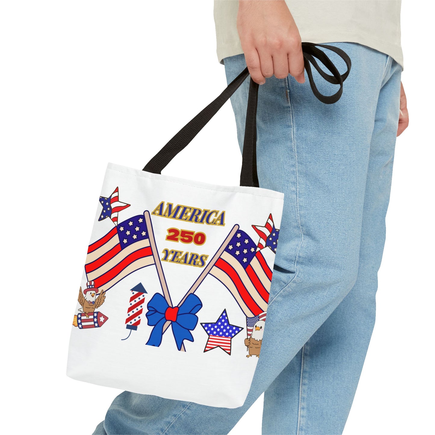 America 250 Years Flag Crossed Flags Patriotic Tote Bag | Independence Day