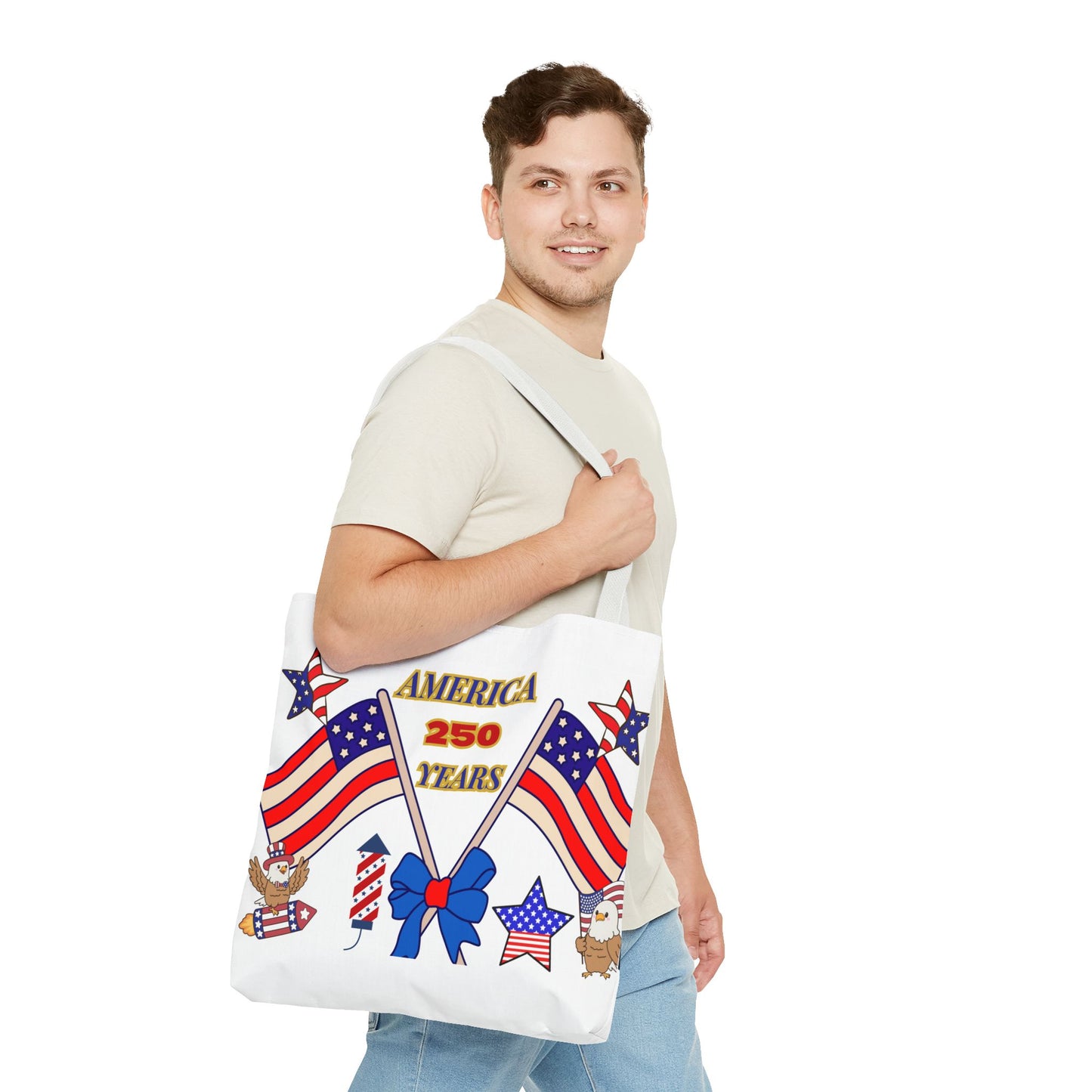 America 250 Years Flag Crossed Flags Patriotic Tote Bag | Independence Day