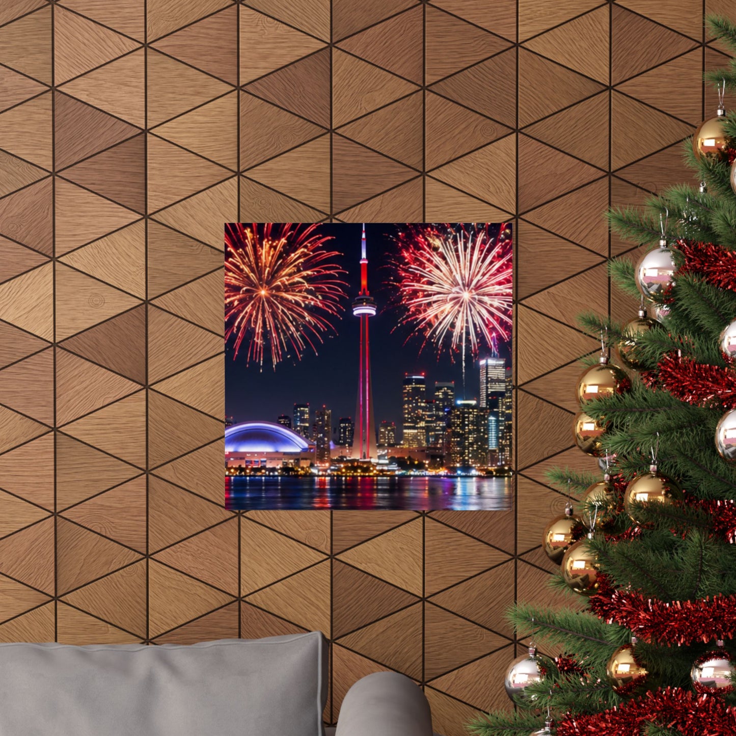 CN Tower Fireworks Matte Vertical Poster — Toronto Skyline Night Celebration Wall Art