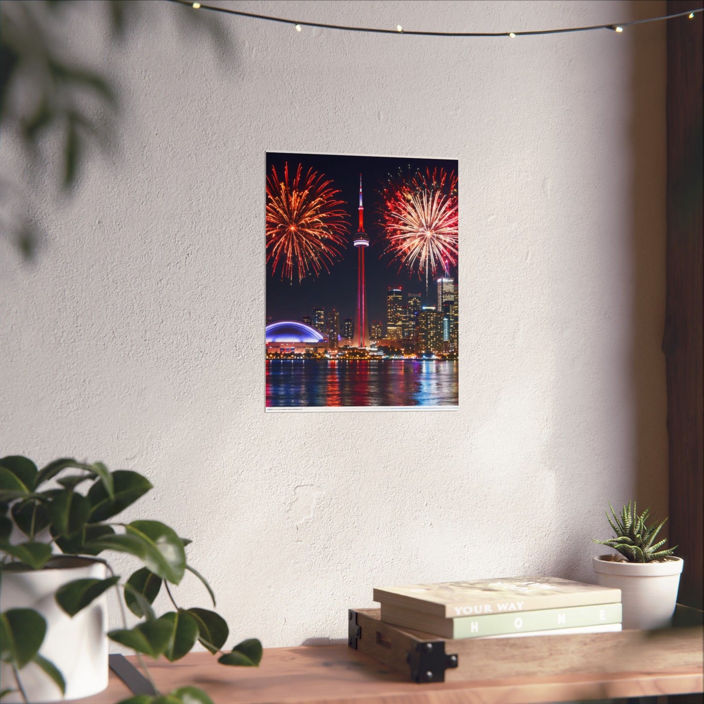 CN Tower Fireworks Matte Vertical Poster — Toronto Skyline Night Celebration Wall Art