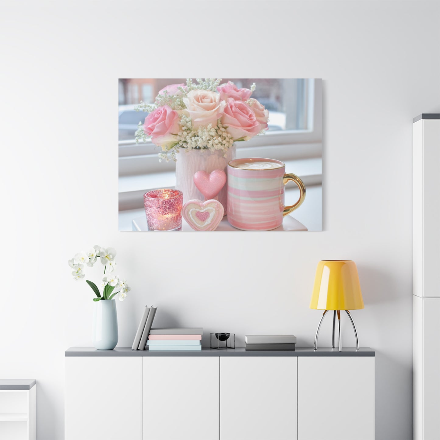 Pink Rose Bouquet with Mug Canvas