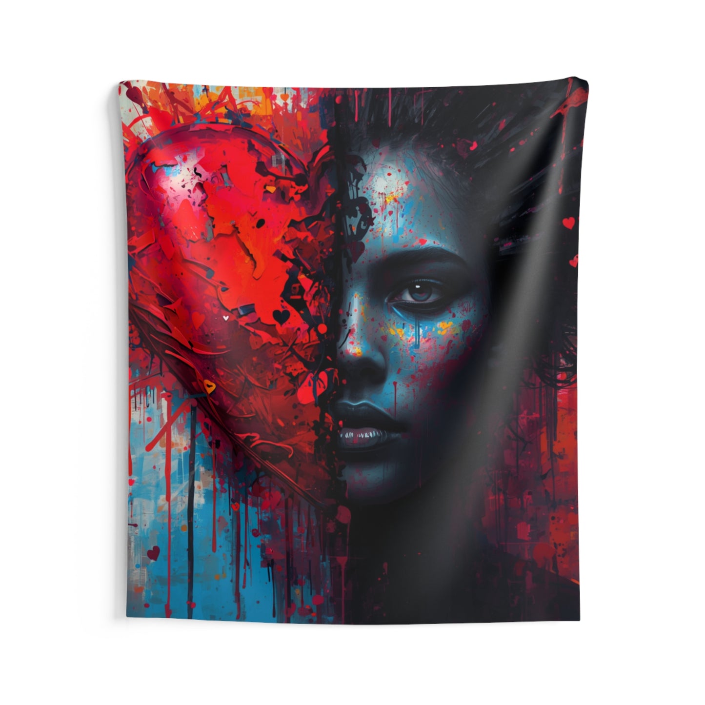 Heart & Shadow Portrait Wall Tapestry — Dramatic Abstract Face Art