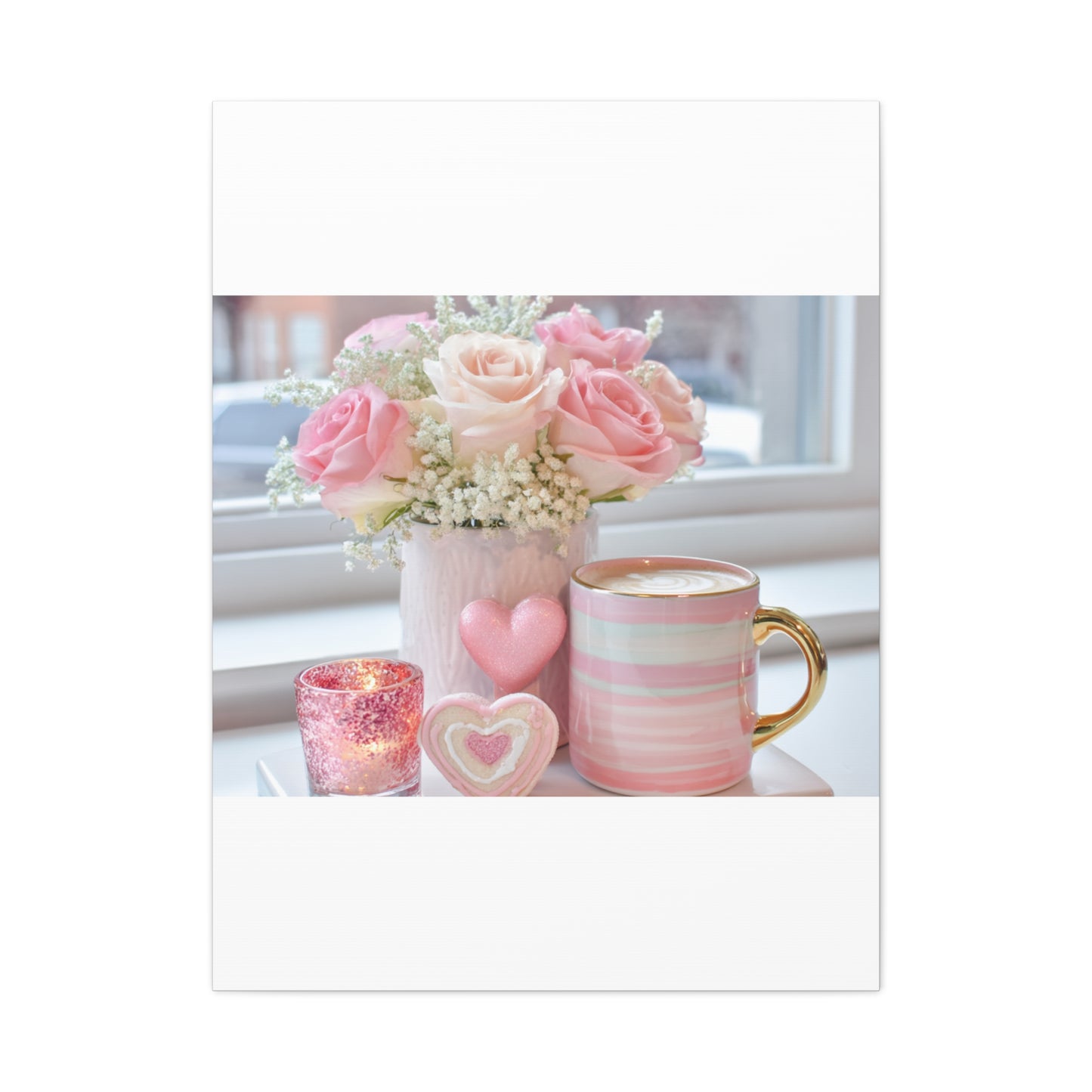 Pink Rose Bouquet with Mug Canvas