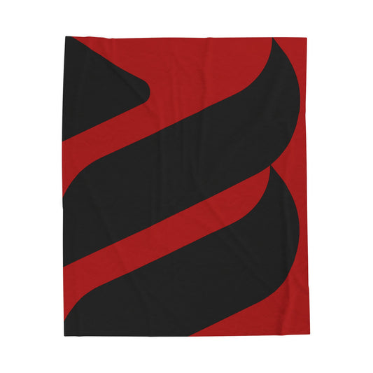 Bold Red Black Abstract Wave Velveteen Plush Blanket | Modern Geometric Throw