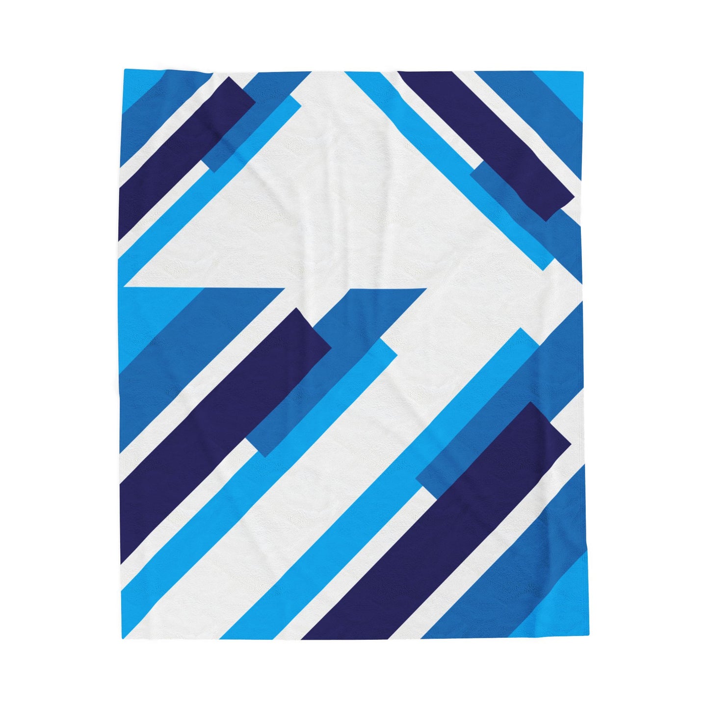 Blue Geometric Stripes Velveteen Plush Blanket | Modern Diagonal Pattern