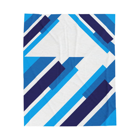 Blue Geometric Stripes Velveteen Plush Blanket | Modern Diagonal Pattern