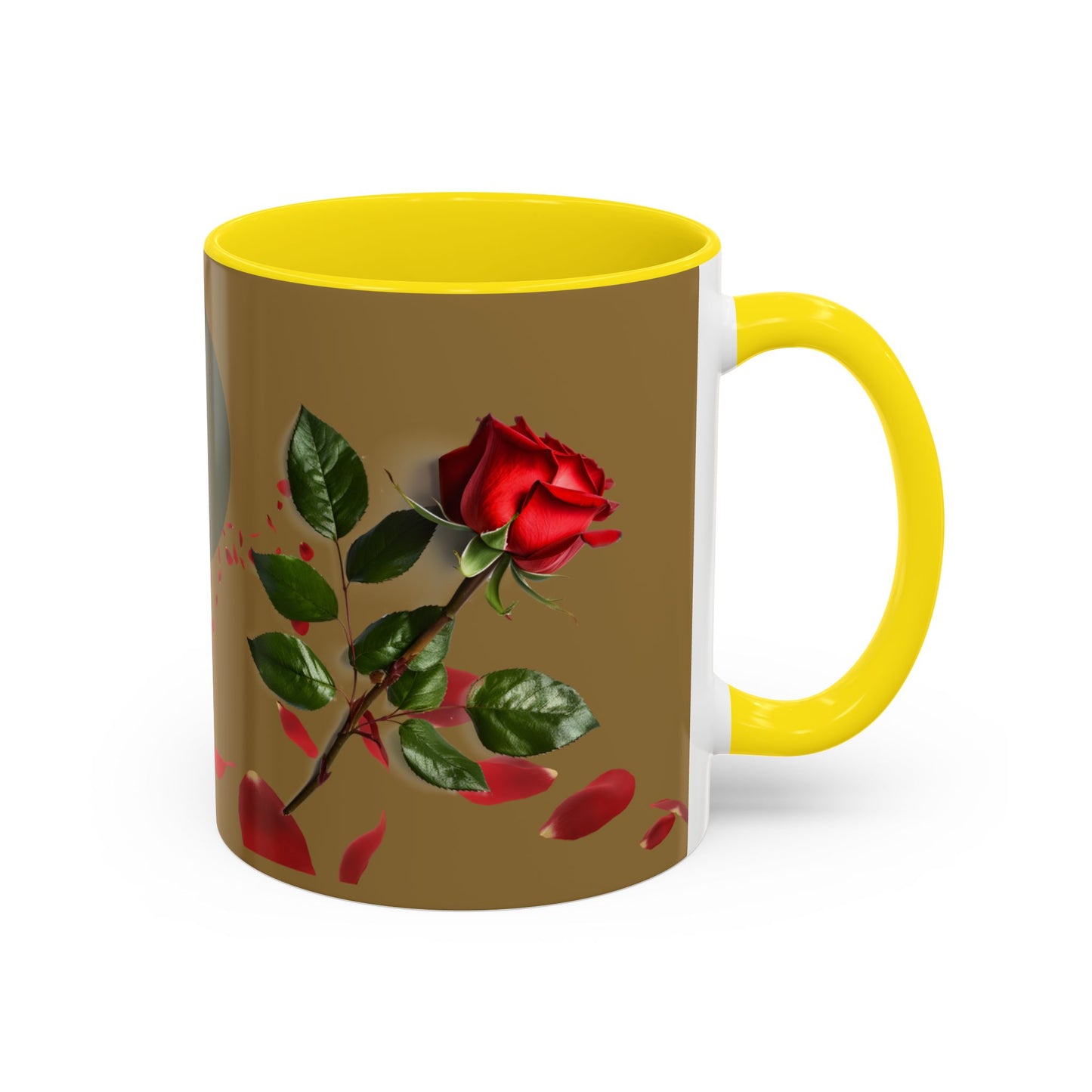 Red Rose Petals Coffee Mug  Accent Black Handle Interior,
