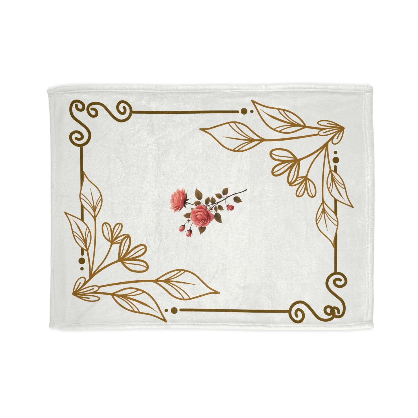 Gold Border Soft Polyester Blanket Rose Bouquet Throw