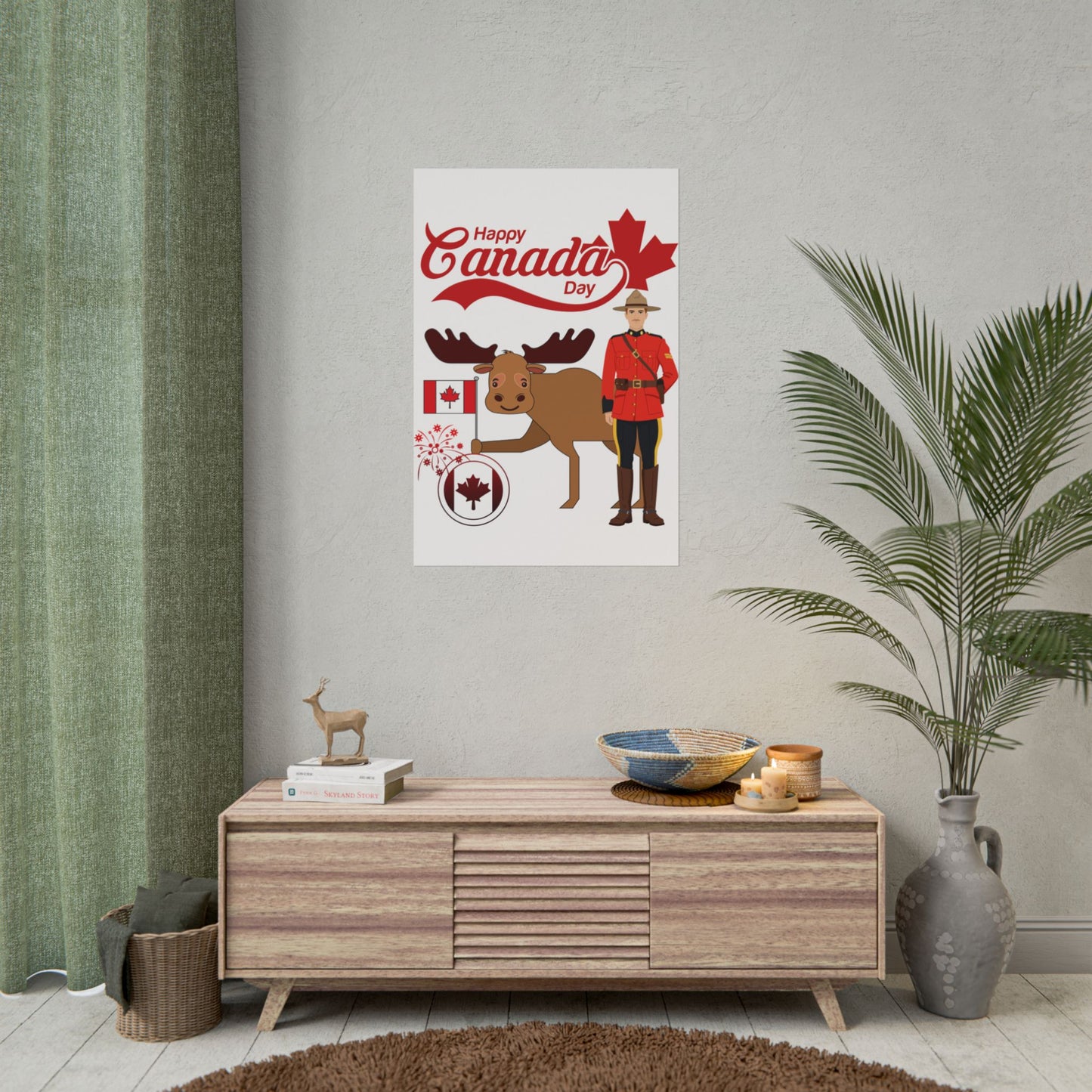 Canada Day Poster - Happy Canada Day Moose & Mountie Rolled Poster