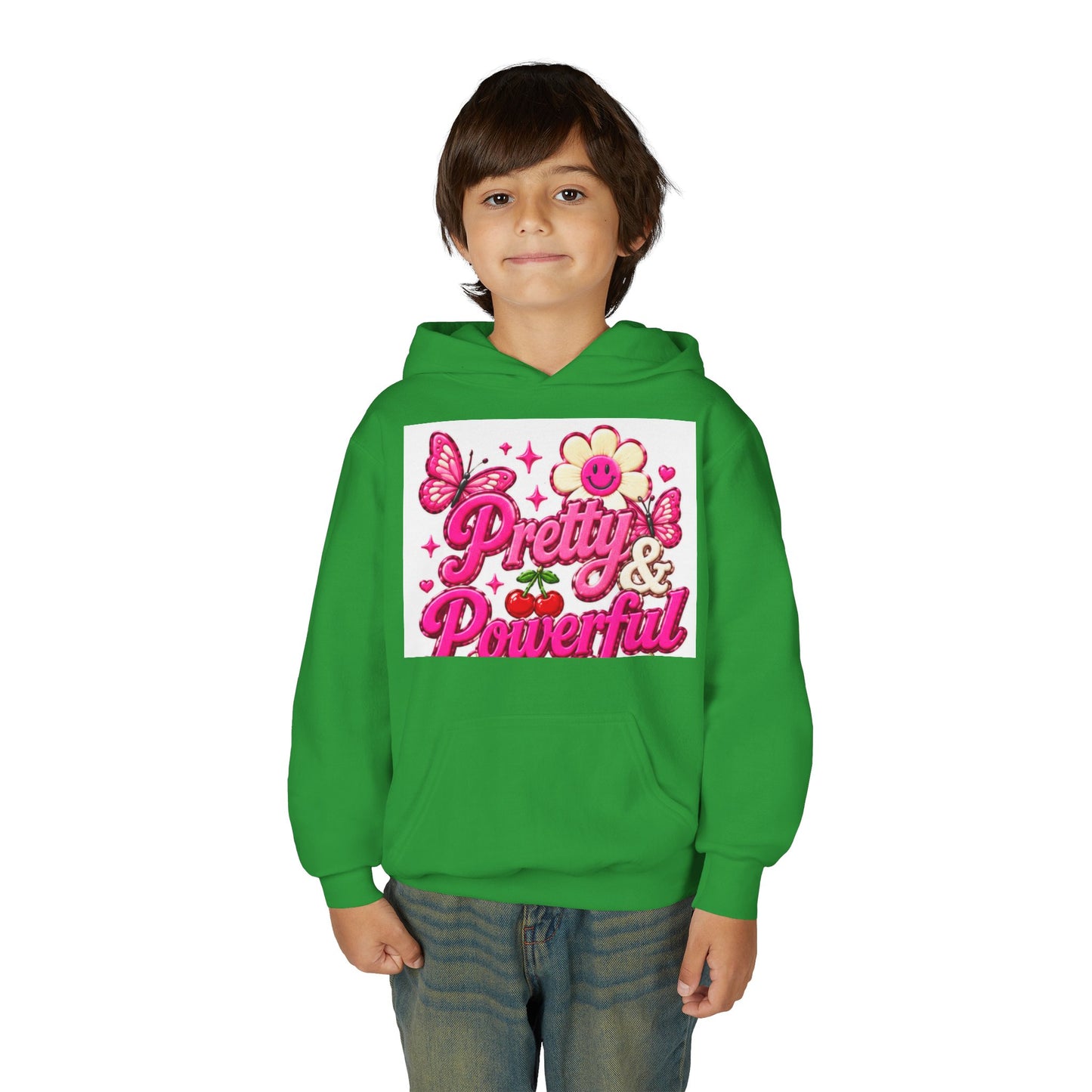 Pretty & Powerful Youth Hoodie | Pink Flower Butterfly Design