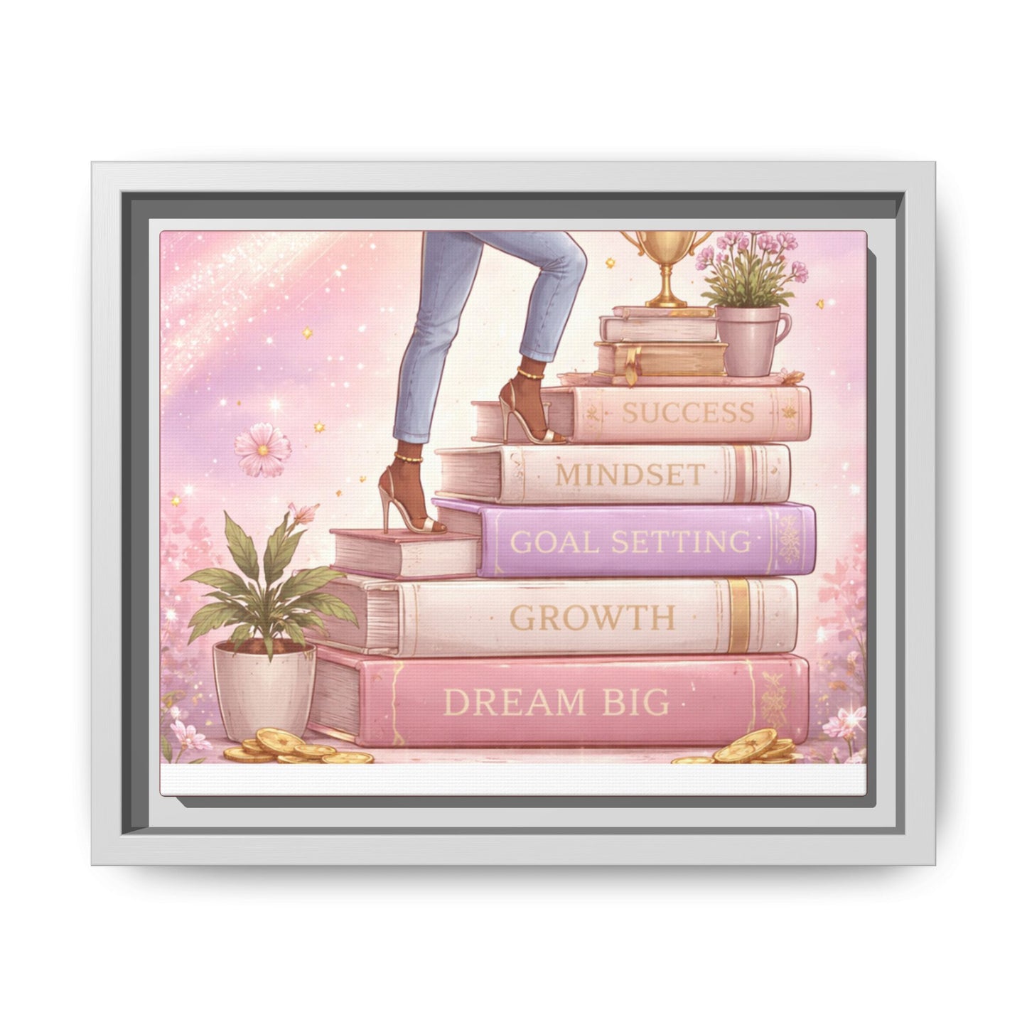 Dream Big Wall Art — Motivational Stacked Books Framed Canvas