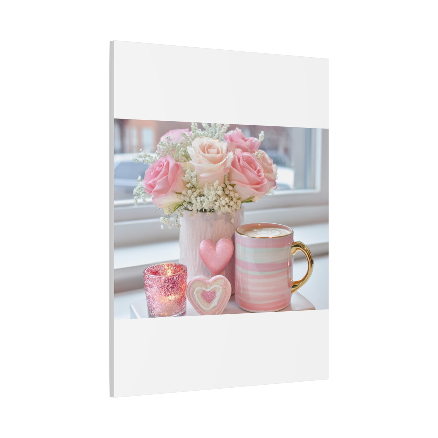 Pink Rose Bouquet with Mug Canvas