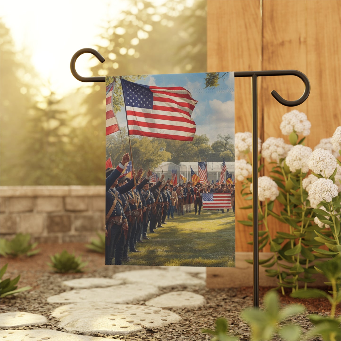 Civil War Soldiers with American Flag Garden Banner | Patriotic Memorial Decoration