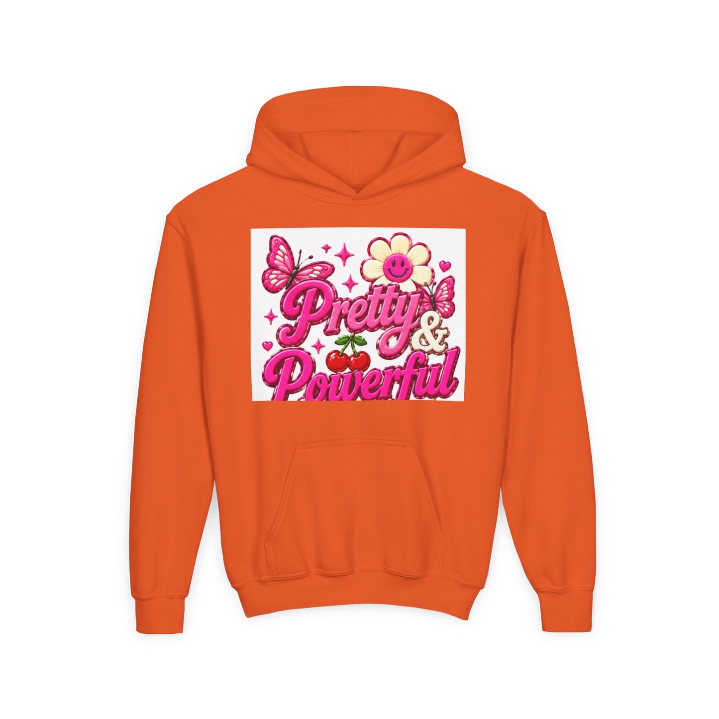 Pretty & Powerful Youth Hoodie | Pink Flower Butterfly Design
