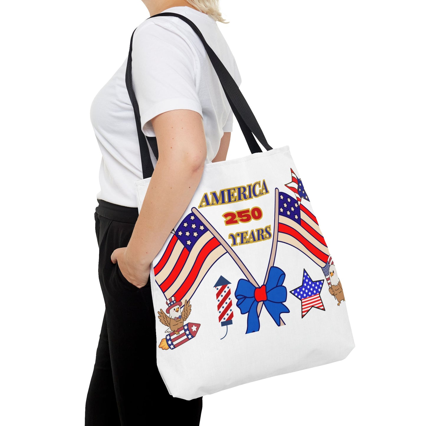 America 250 Years Flag Crossed Flags Patriotic Tote Bag | Independence Day