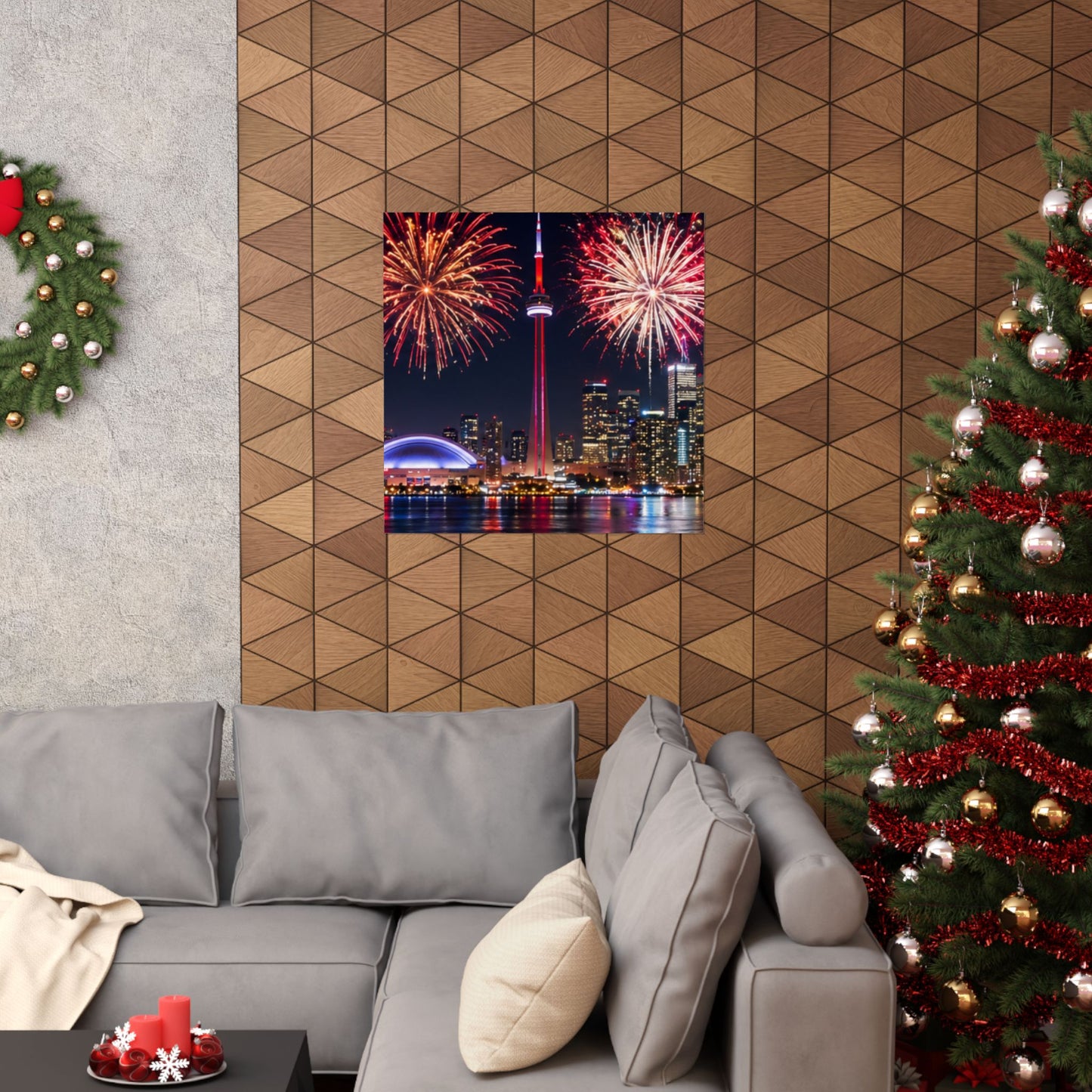 CN Tower Fireworks Matte Vertical Poster — Toronto Skyline Night Celebration Wall Art