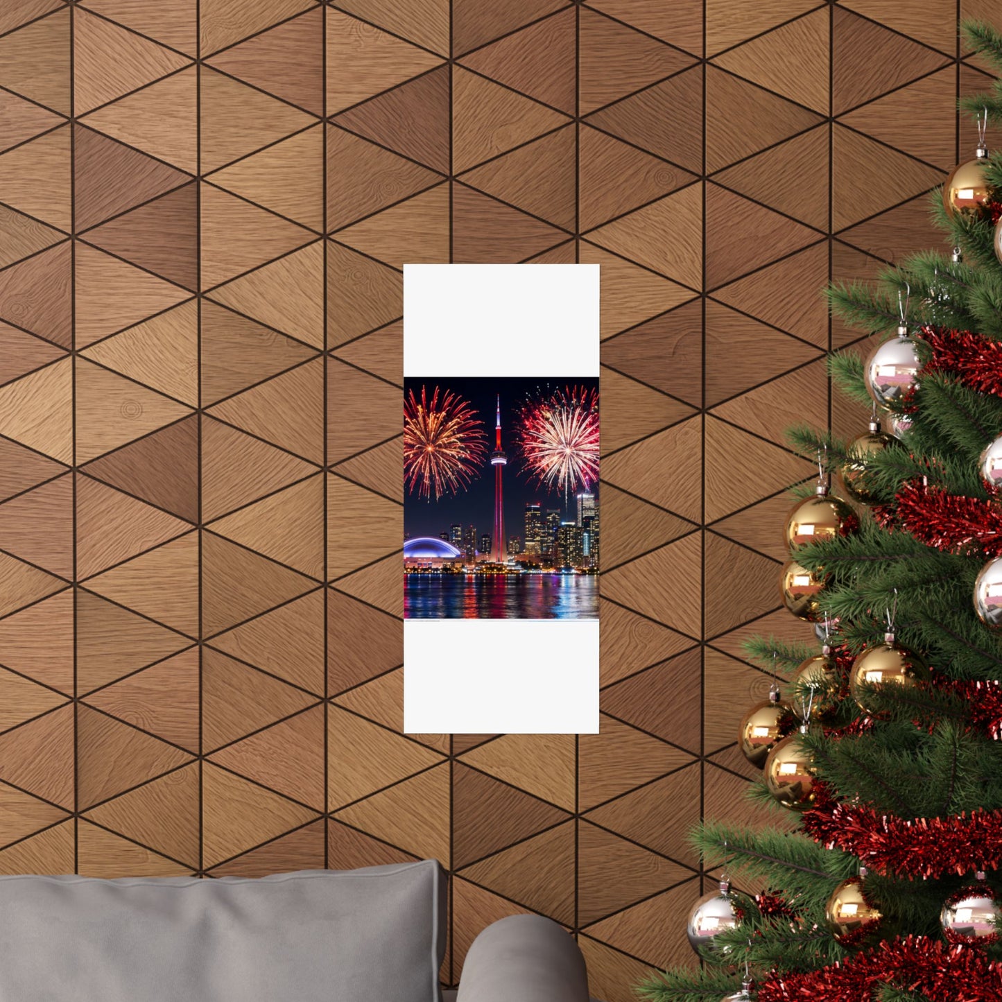 CN Tower Fireworks Matte Vertical Poster — Toronto Skyline Night Celebration Wall Art
