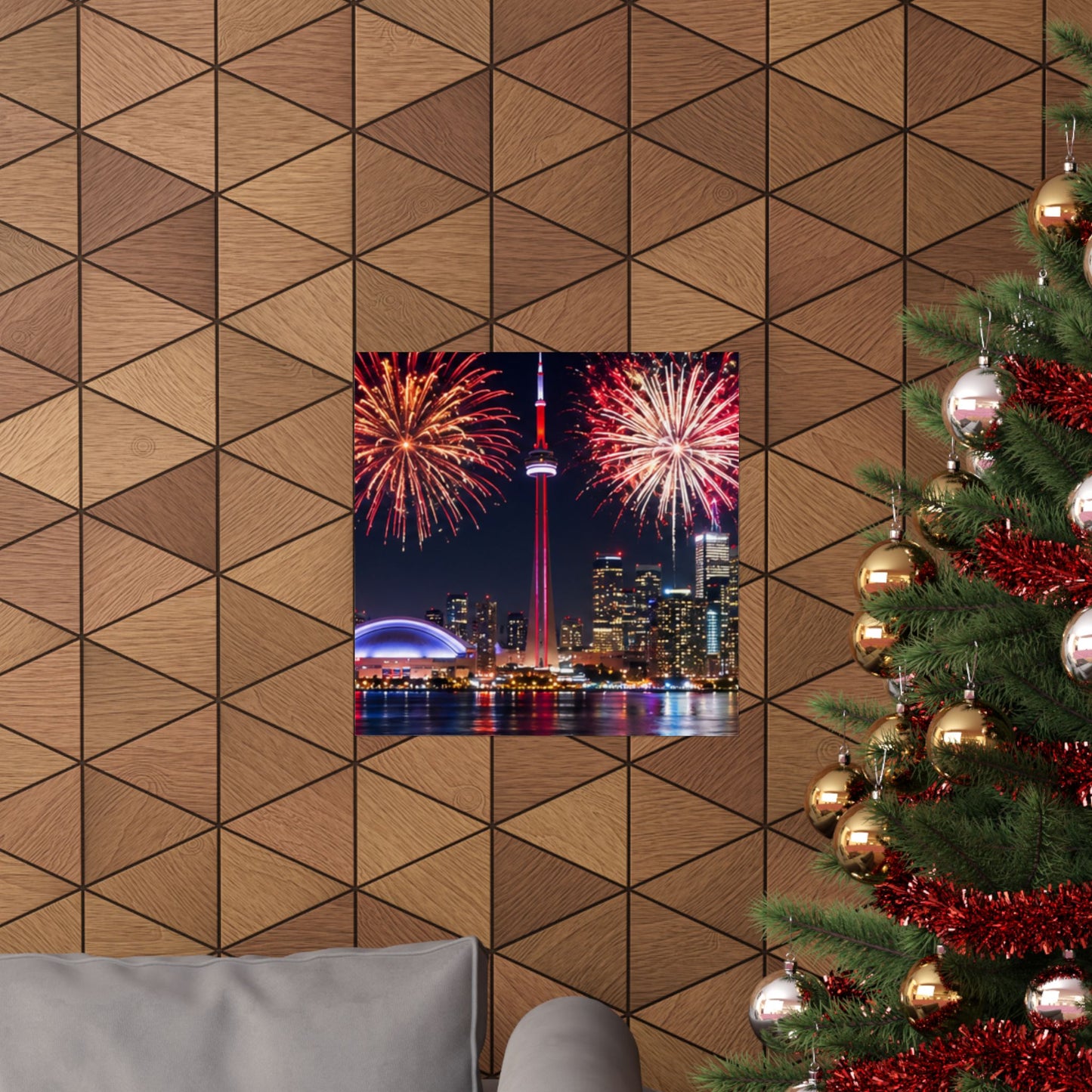 CN Tower Fireworks Matte Vertical Poster — Toronto Skyline Night Celebration Wall Art