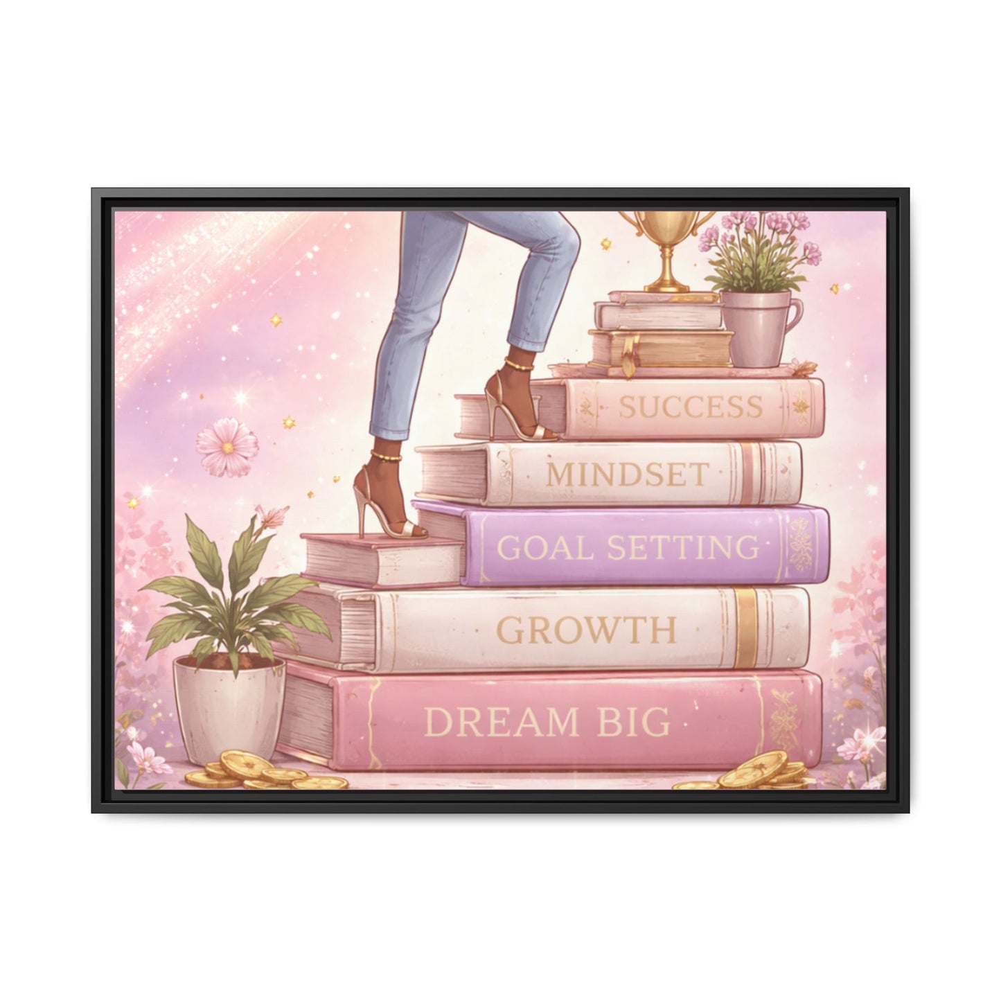 Dream Big Wall Art — Motivational Stacked Books Framed Canvas