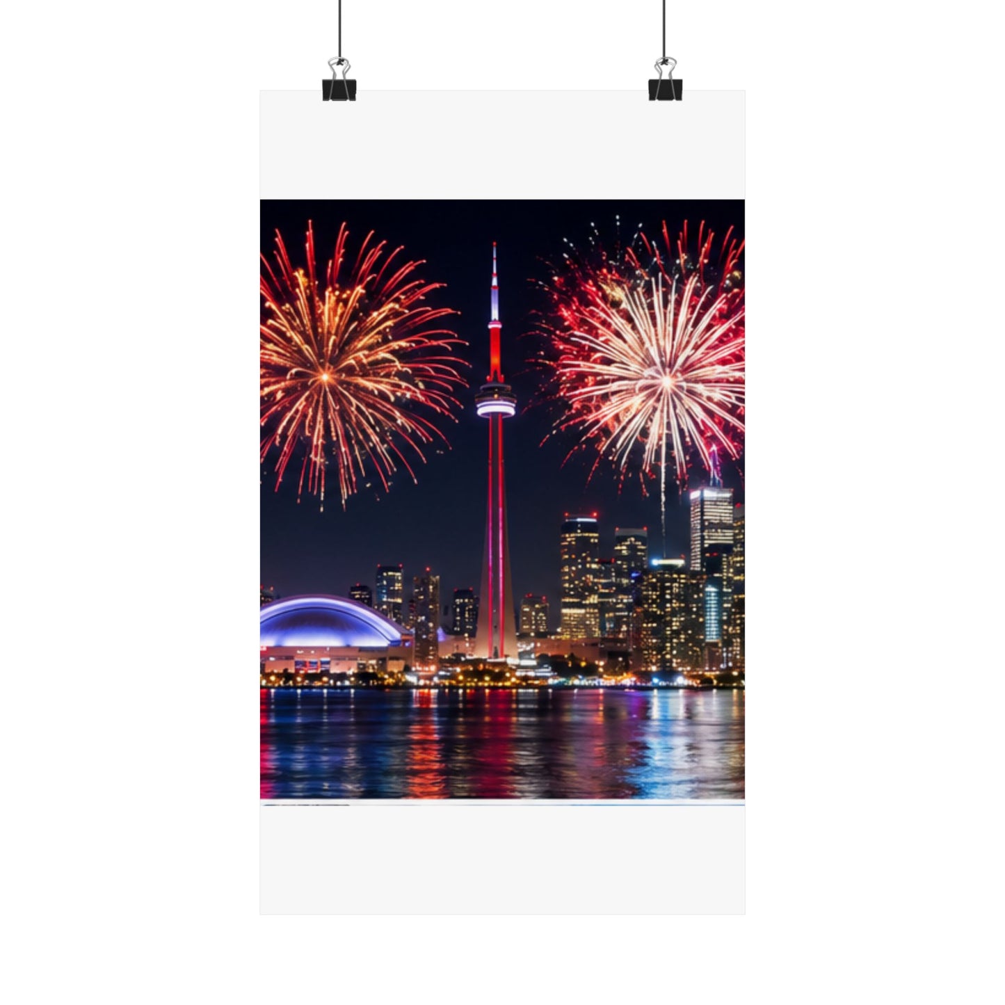 CN Tower Fireworks Matte Vertical Poster — Toronto Skyline Night Celebration Wall Art