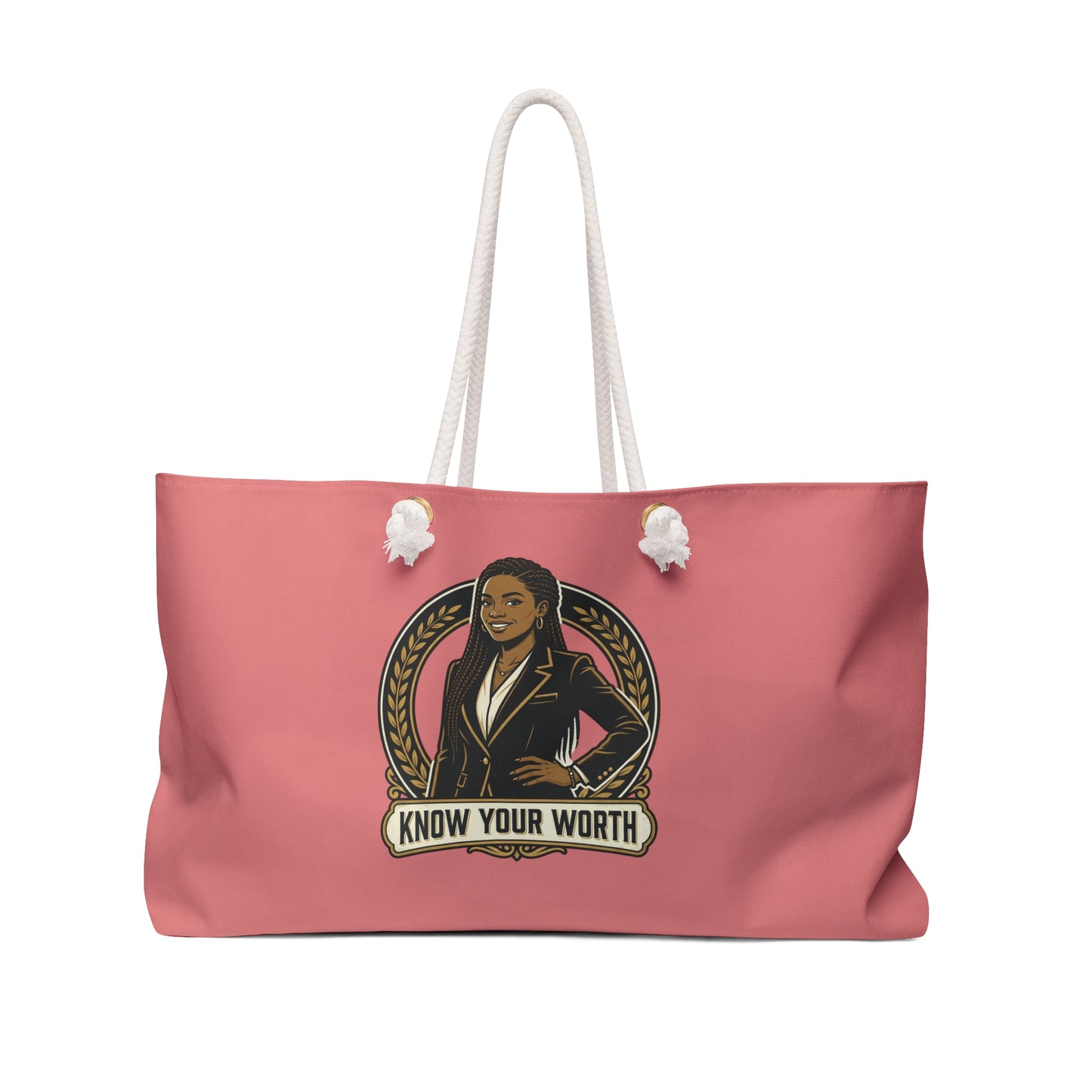 Know Your Worth Tote Bag | Empowerment Gift for Women | Black Woman Boss Bag | Inspirational Quote Bag | Pink Weekender Tote | Self Love Gift