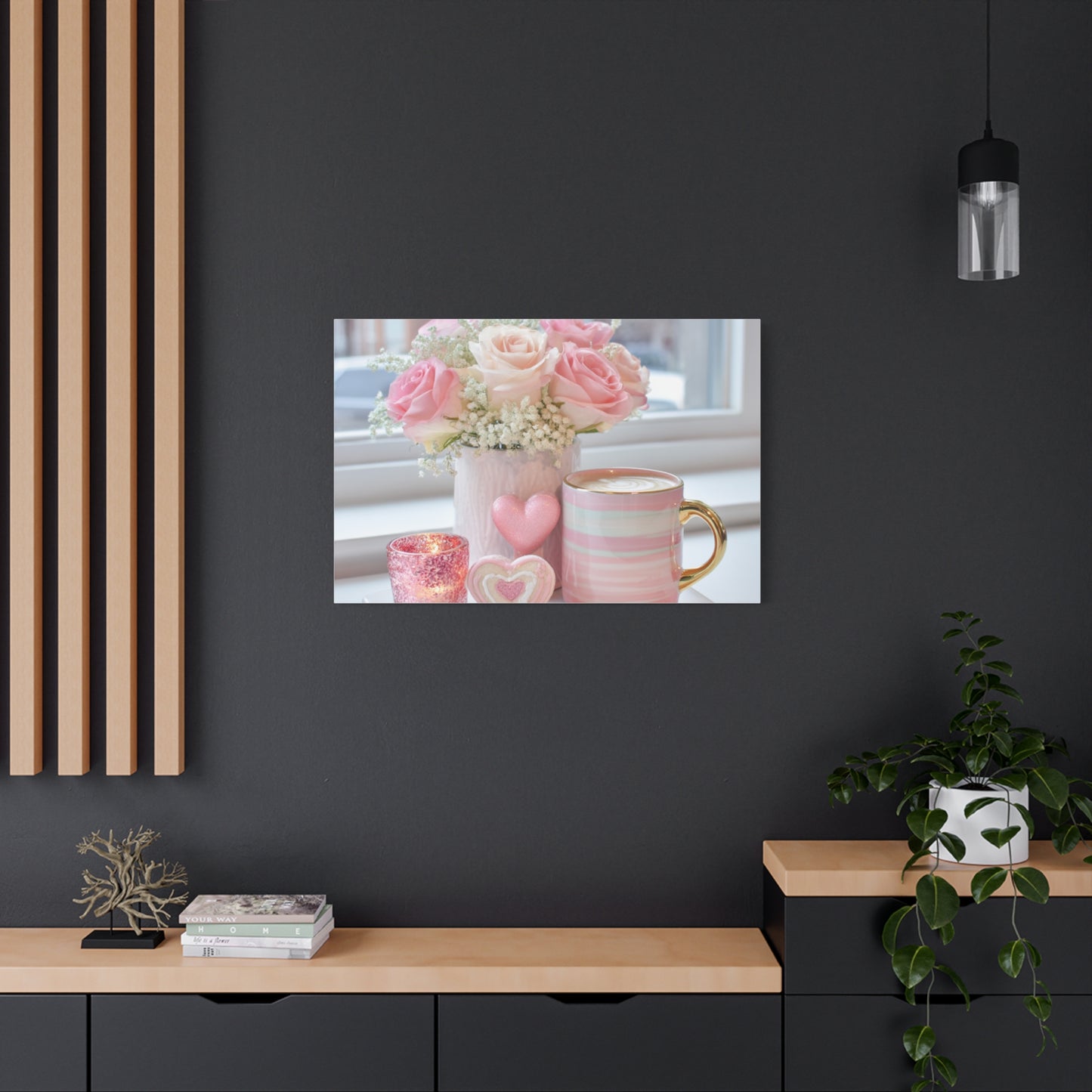 Pink Rose Bouquet with Mug Canvas