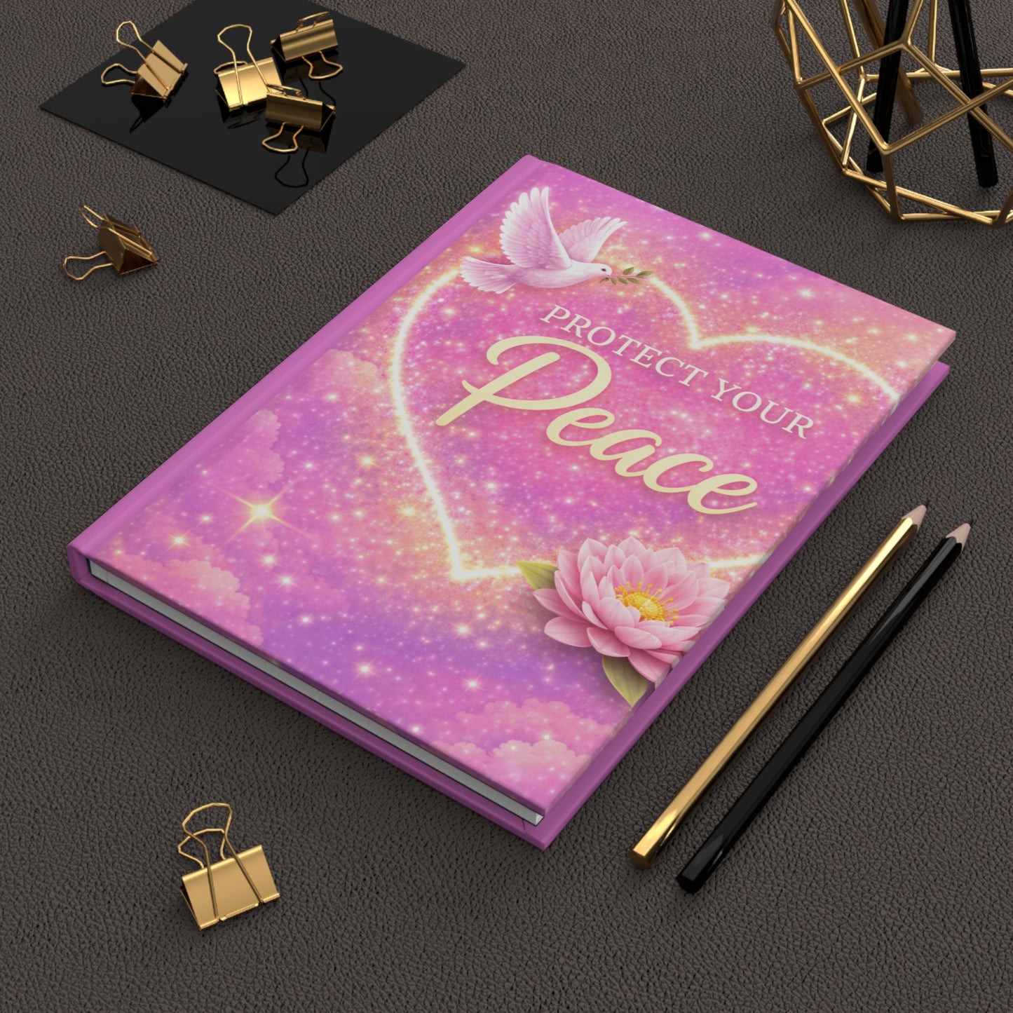 Protect Your Peace Hardcover Journal — Pink Dove & Lotus Gratitude Diary
