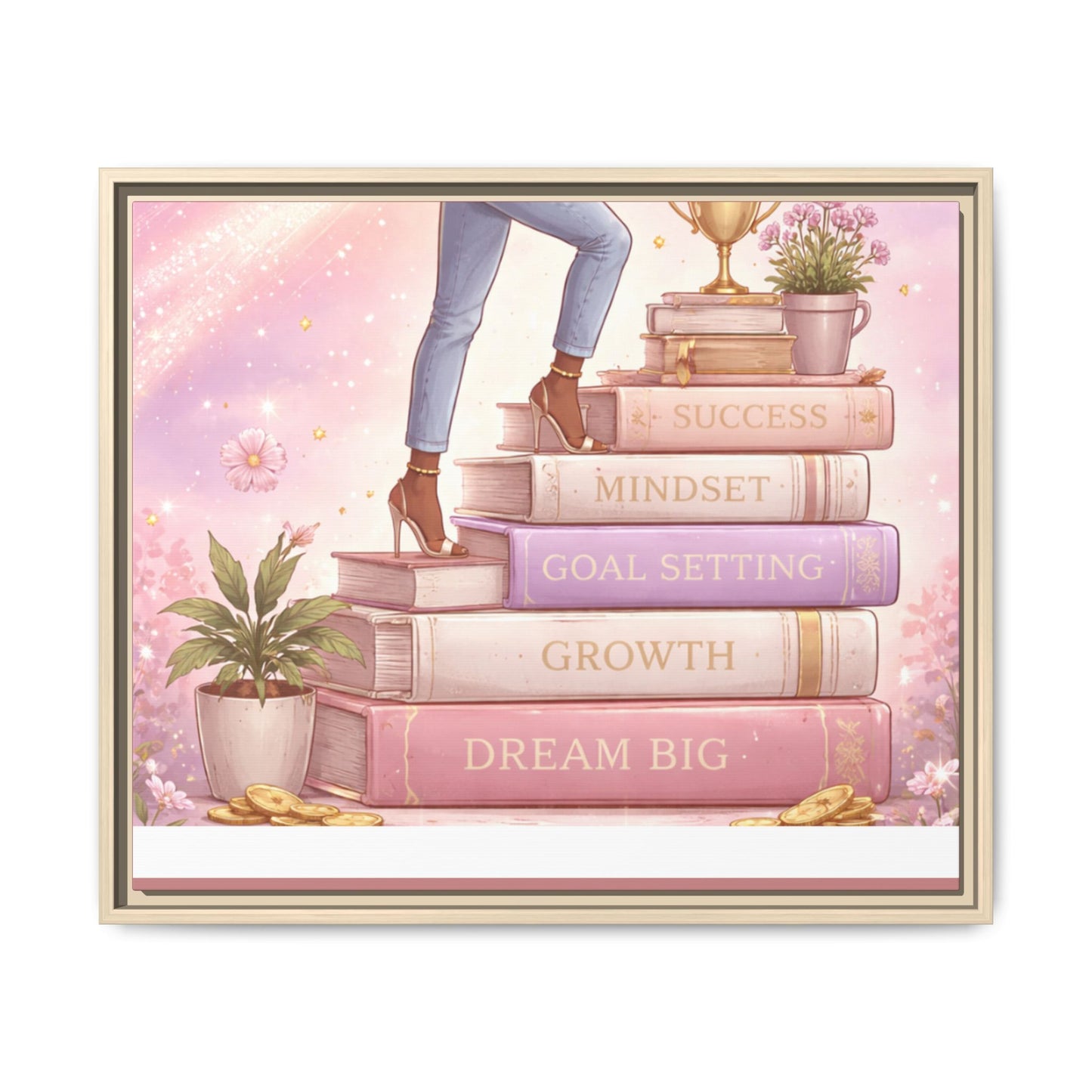 Dream Big Wall Art — Motivational Stacked Books Framed Canvas