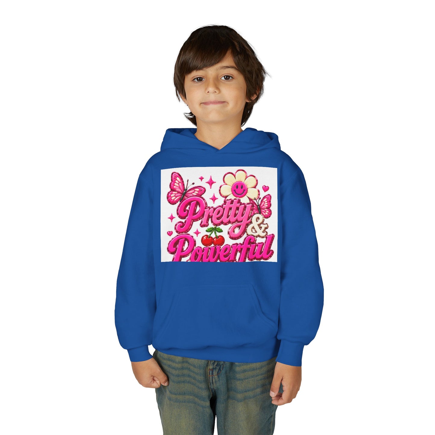 Pretty & Powerful Youth Hoodie | Pink Flower Butterfly Design