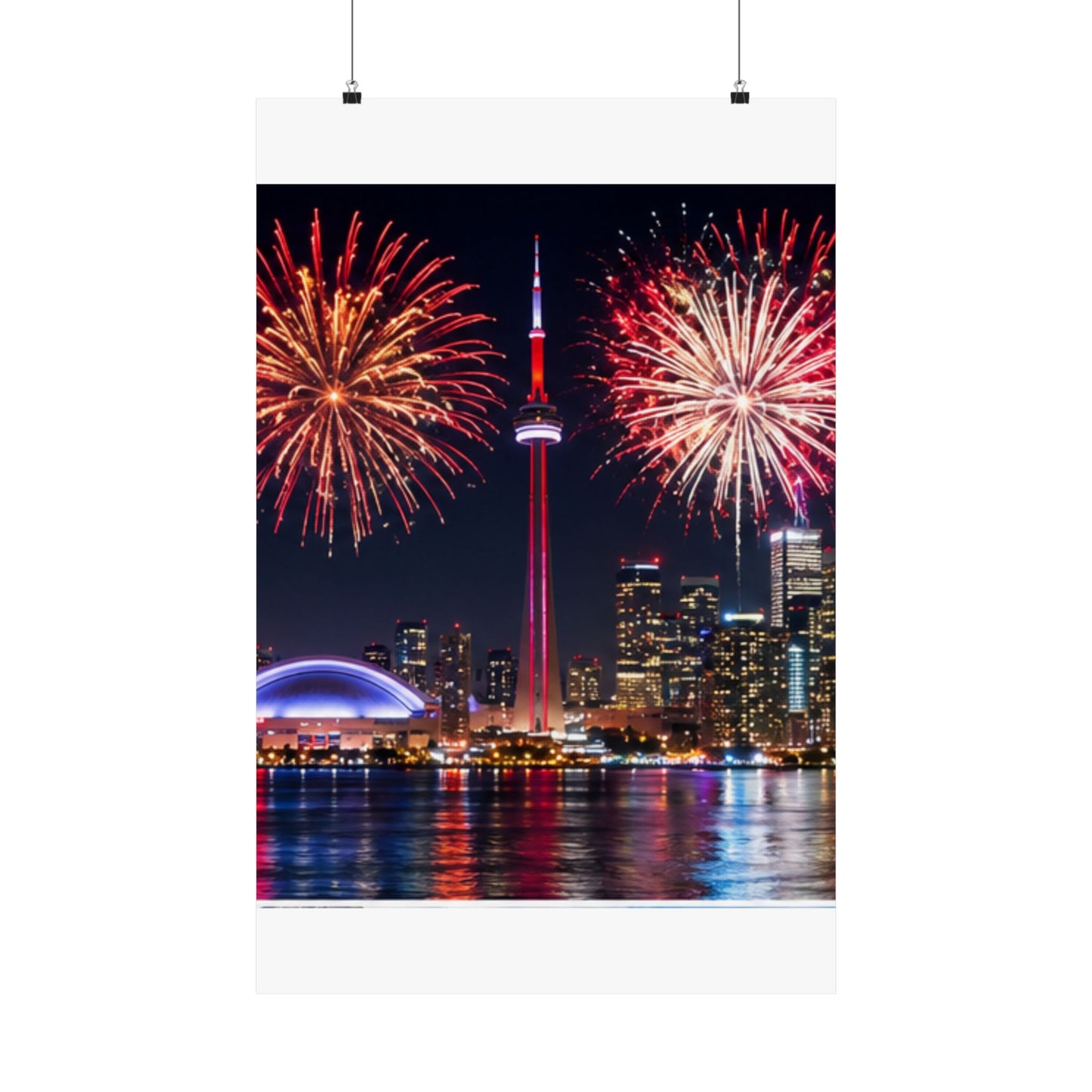 CN Tower Fireworks Matte Vertical Poster — Toronto Skyline Night Celebration Wall Art