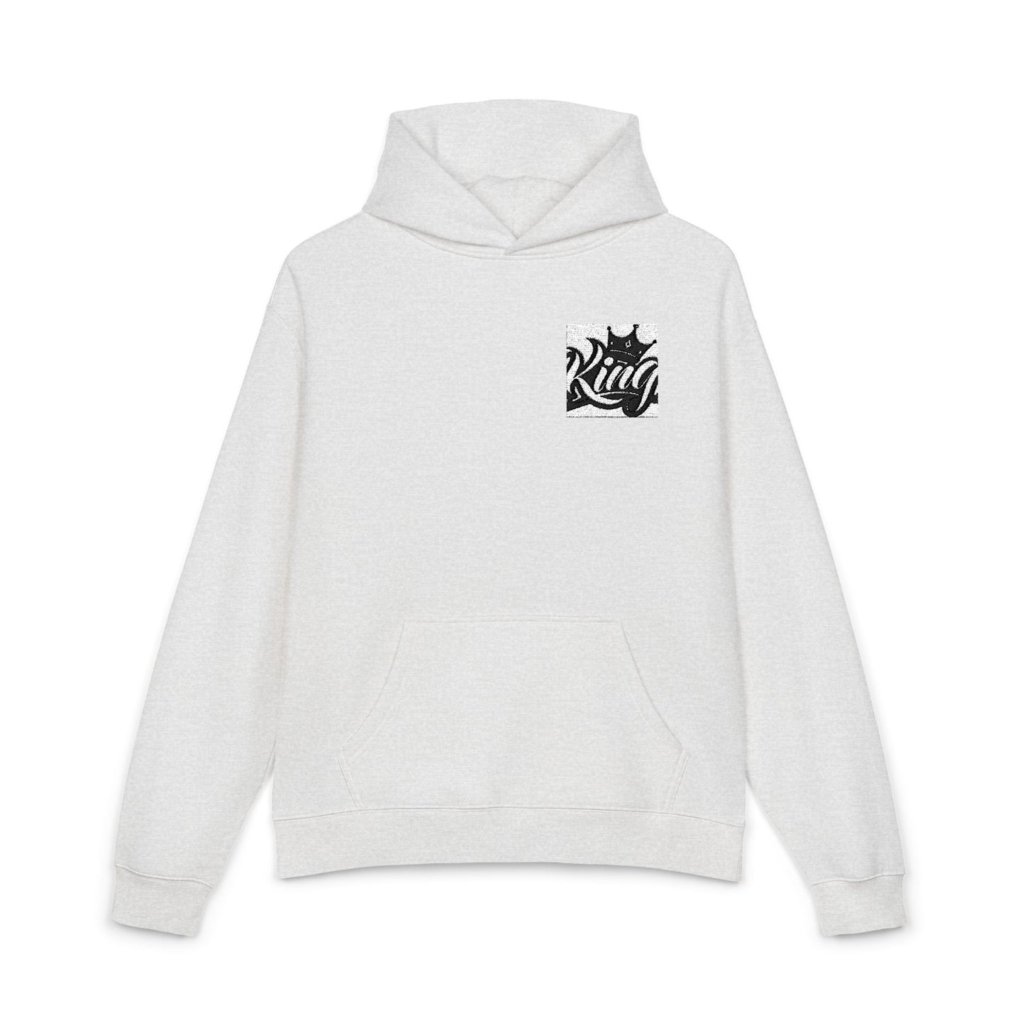 Relaxed Hoodie — Minimal Black Crown Chest Logo Hooded Sweatshirt
