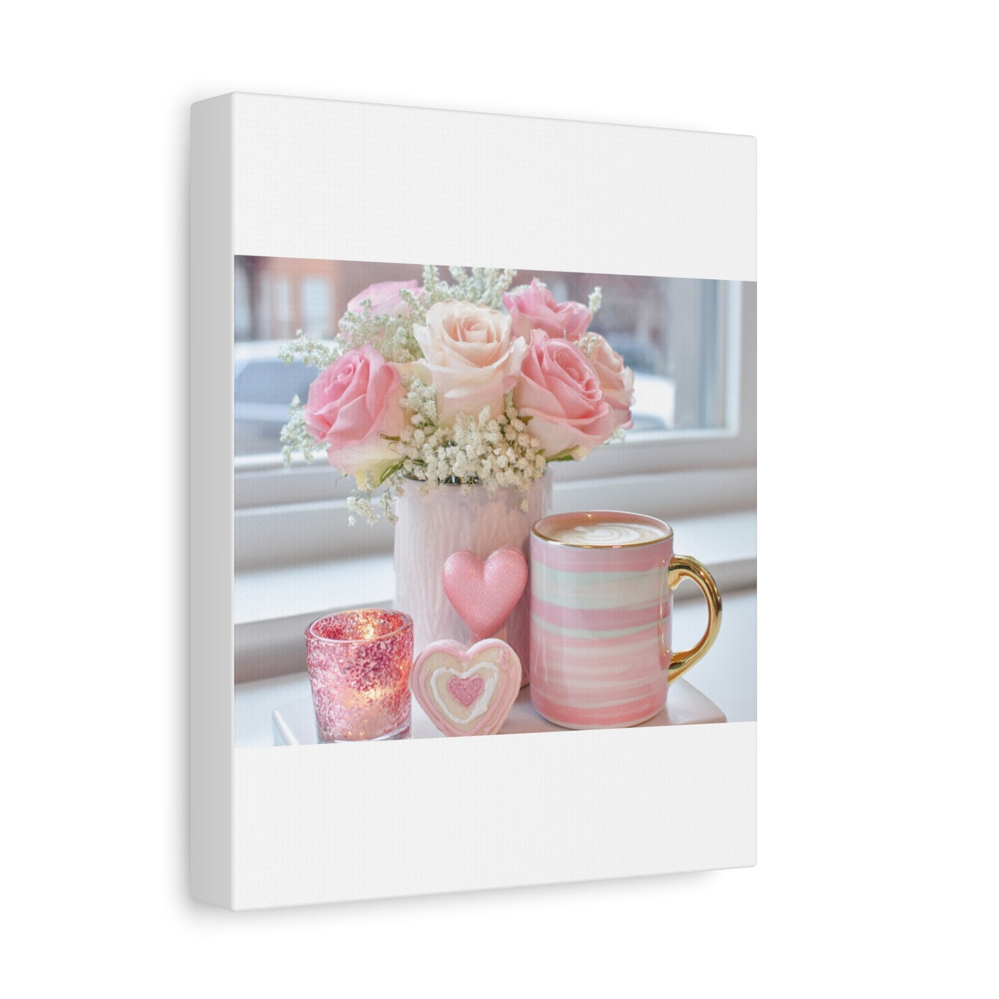 Pink Rose Bouquet with Mug Canvas