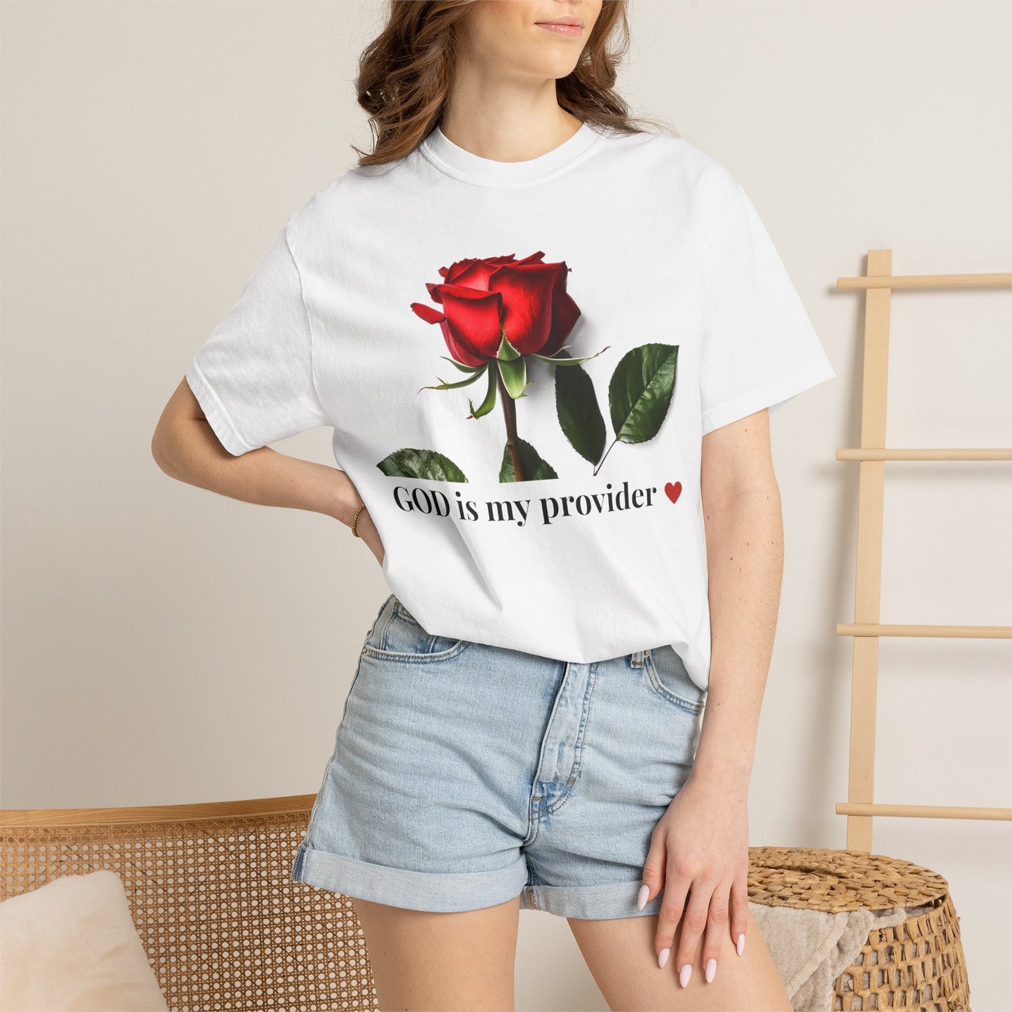 Red Rose "GOD is my provider" T-Shirt | Faith Floral Tee